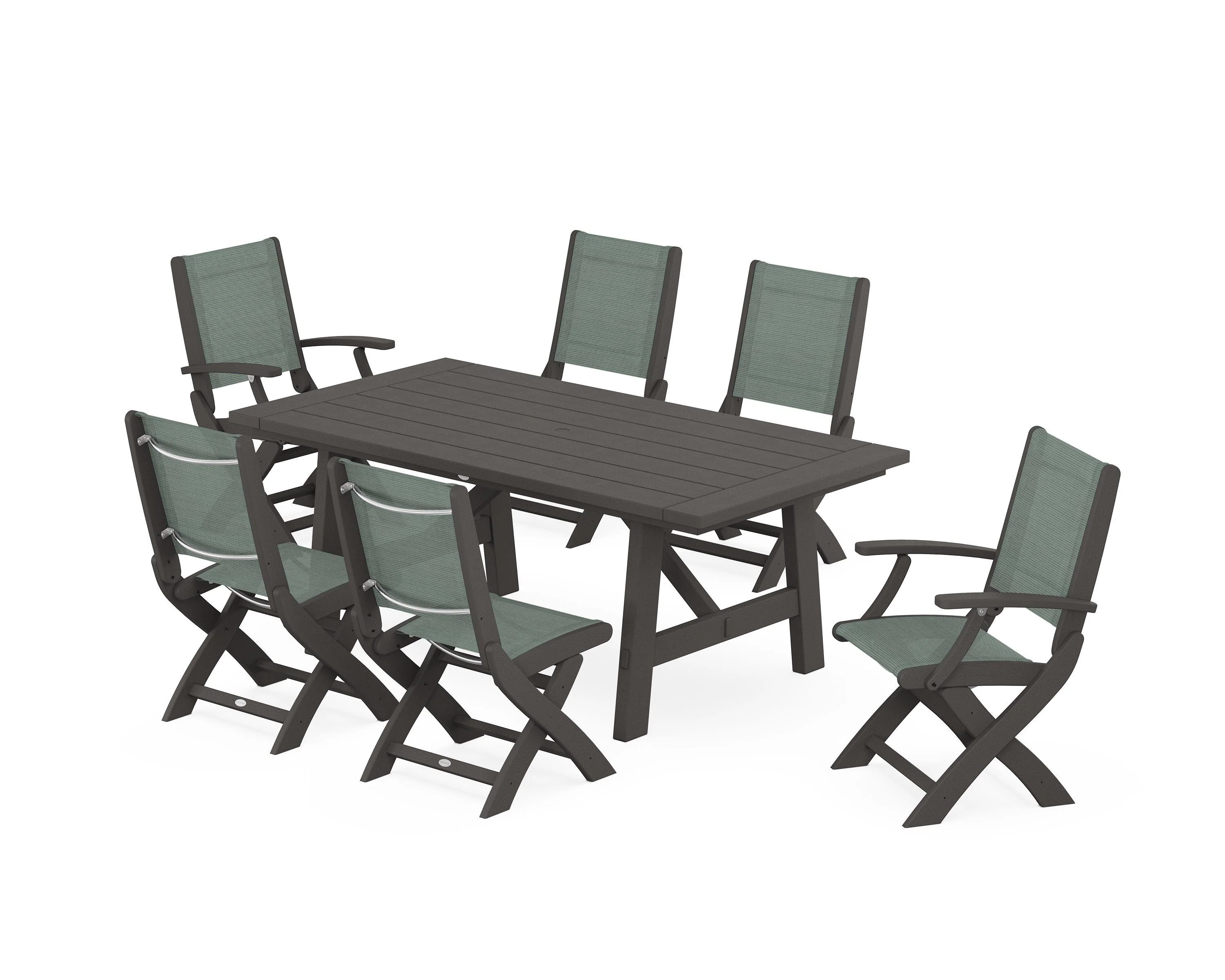 Coastal Folding Chair 7-Piece Rustic Farmhouse Dining Set - Image 39