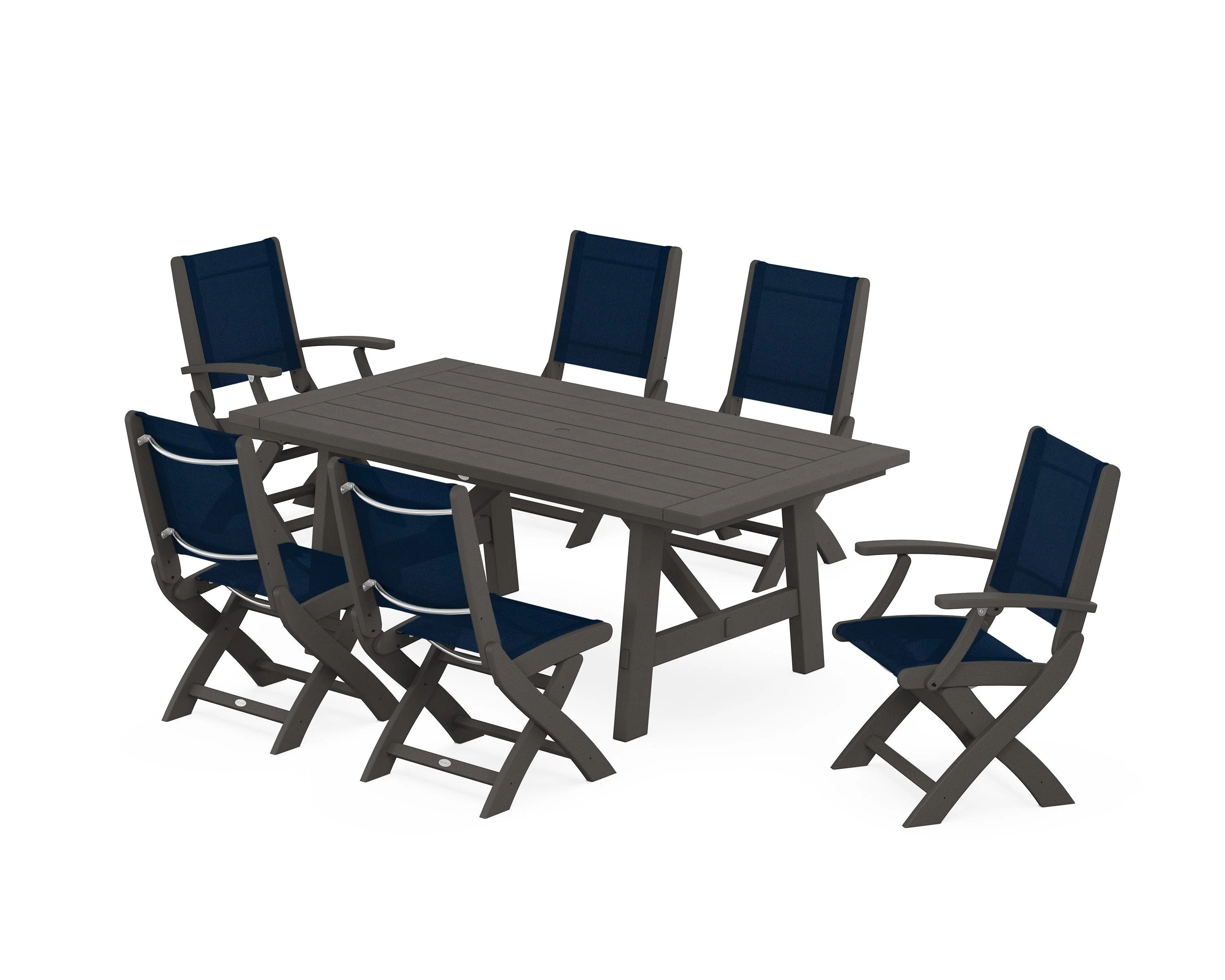 Coastal Folding Chair 7-Piece Rustic Farmhouse Dining Set - Image 4