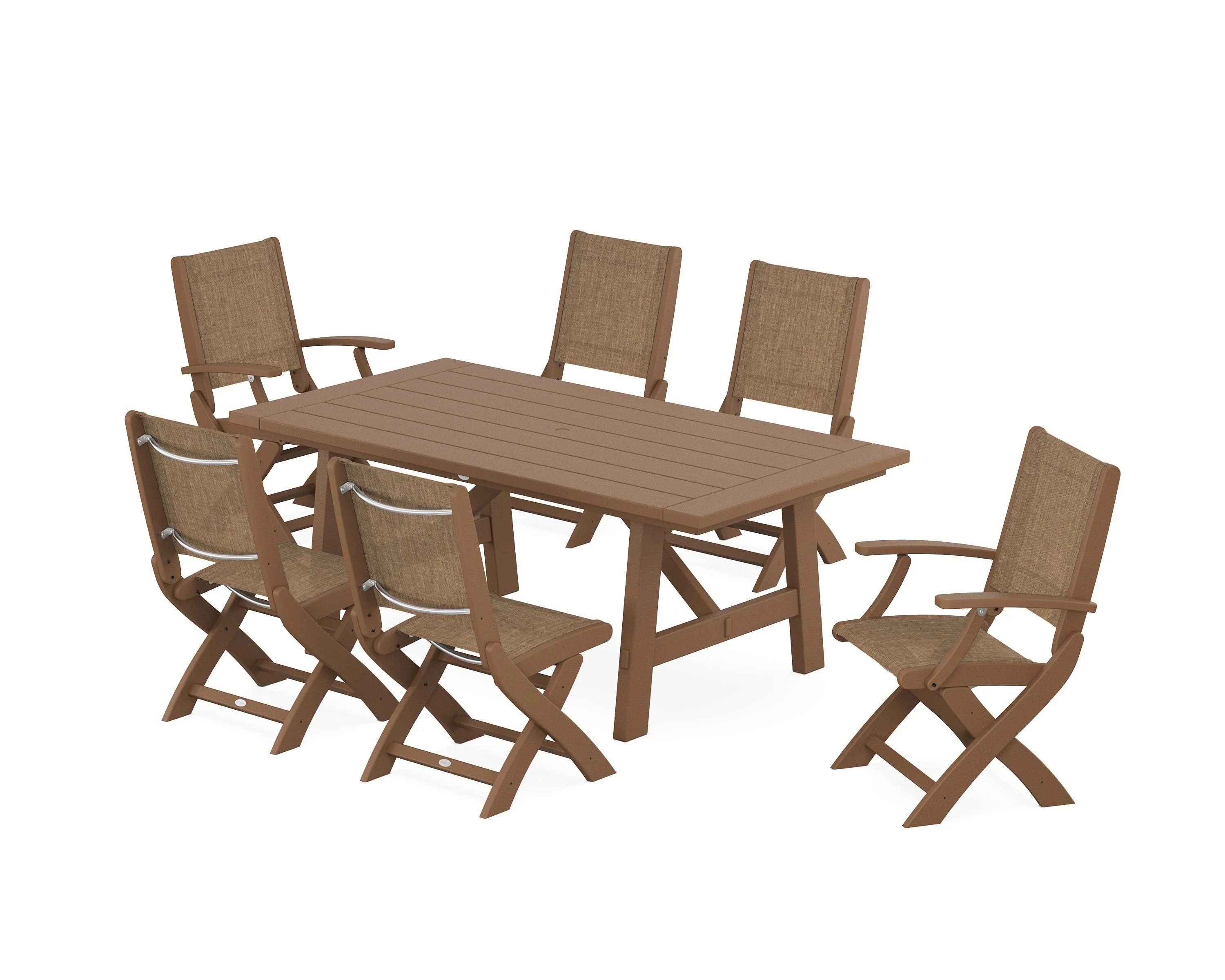 Coastal Folding Chair 7-Piece Rustic Farmhouse Dining Set - Image 40