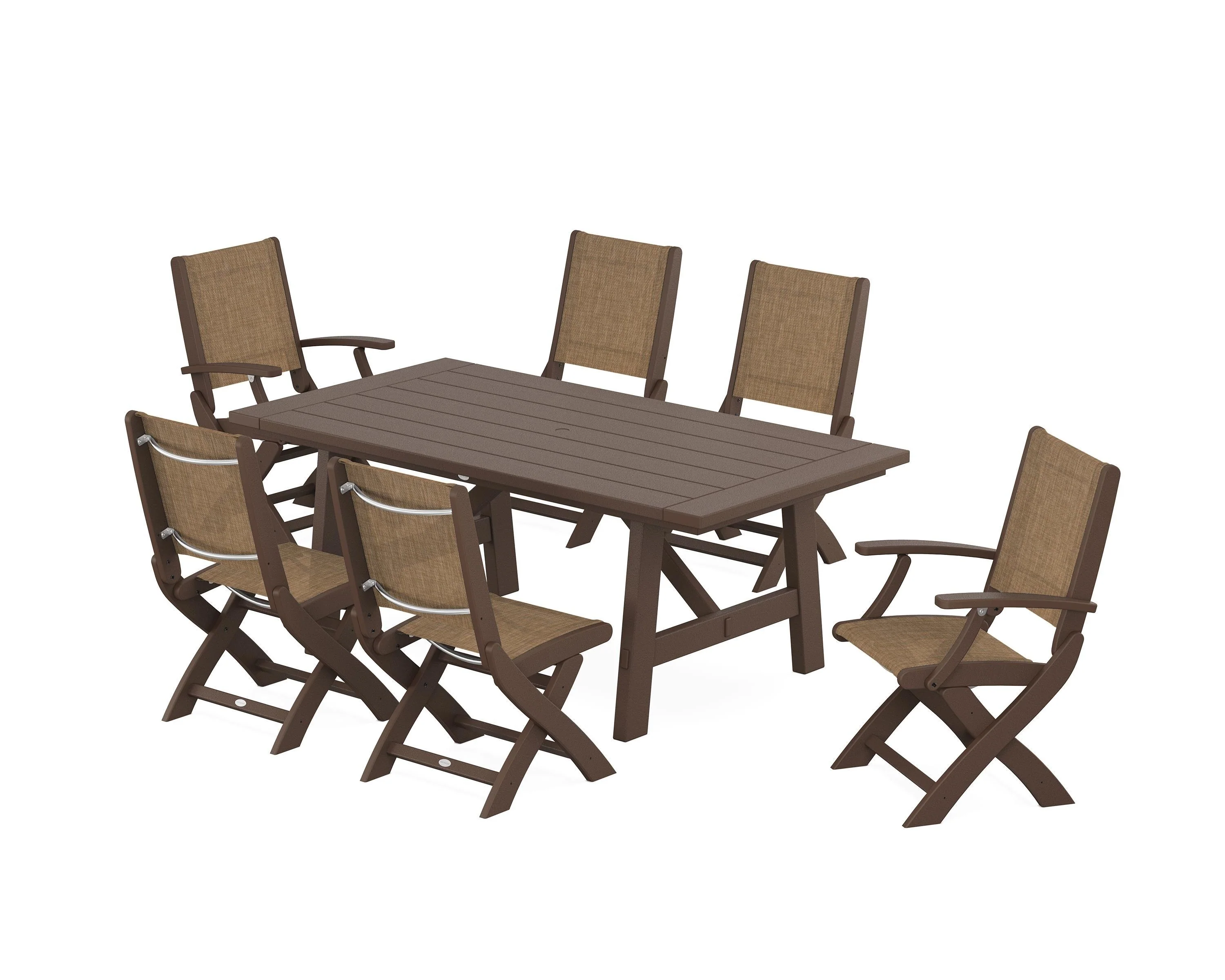 Coastal Folding Chair 7-Piece Rustic Farmhouse Dining Set - Image 43