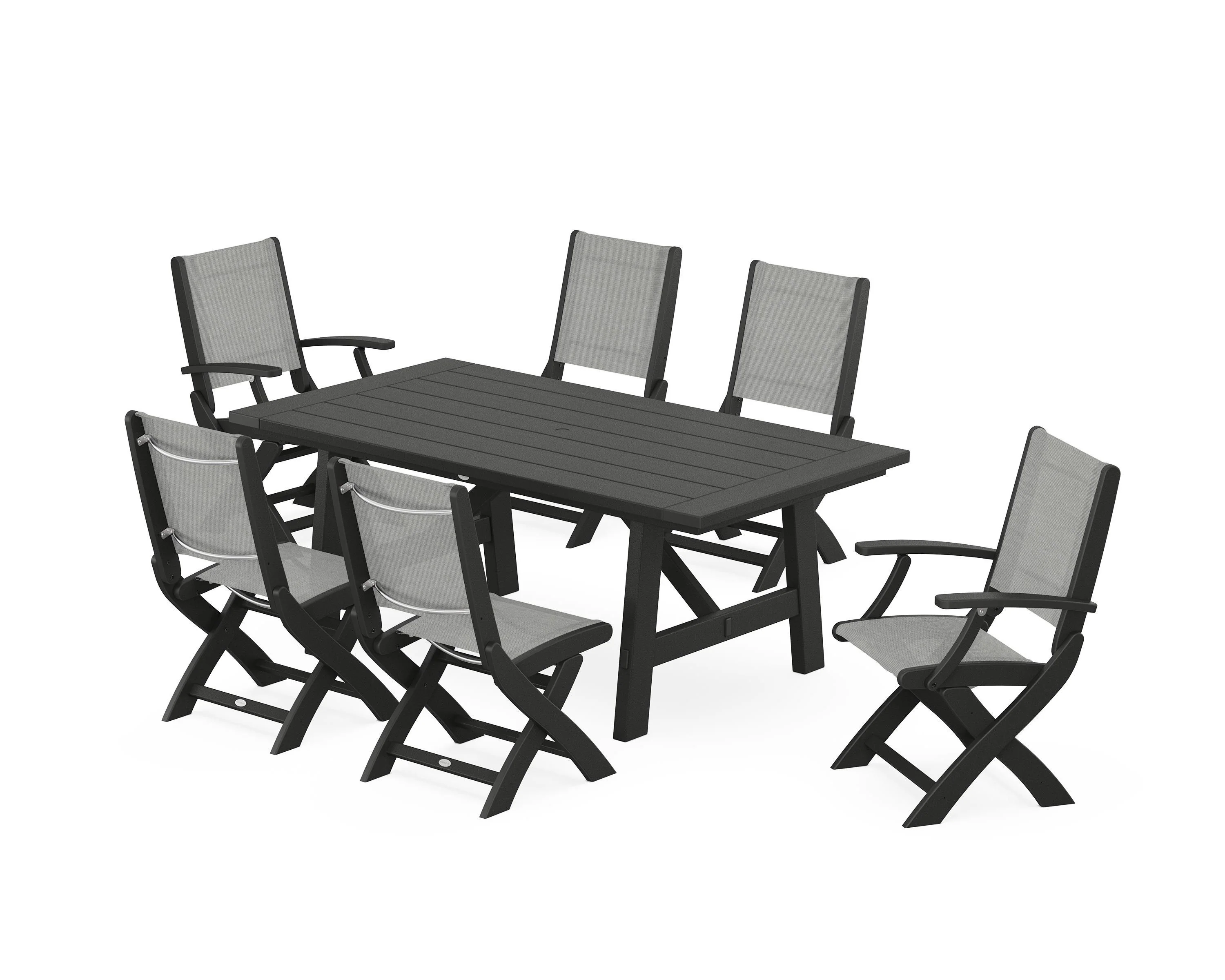 Coastal Folding Chair 7-Piece Rustic Farmhouse Dining Set - Image 44