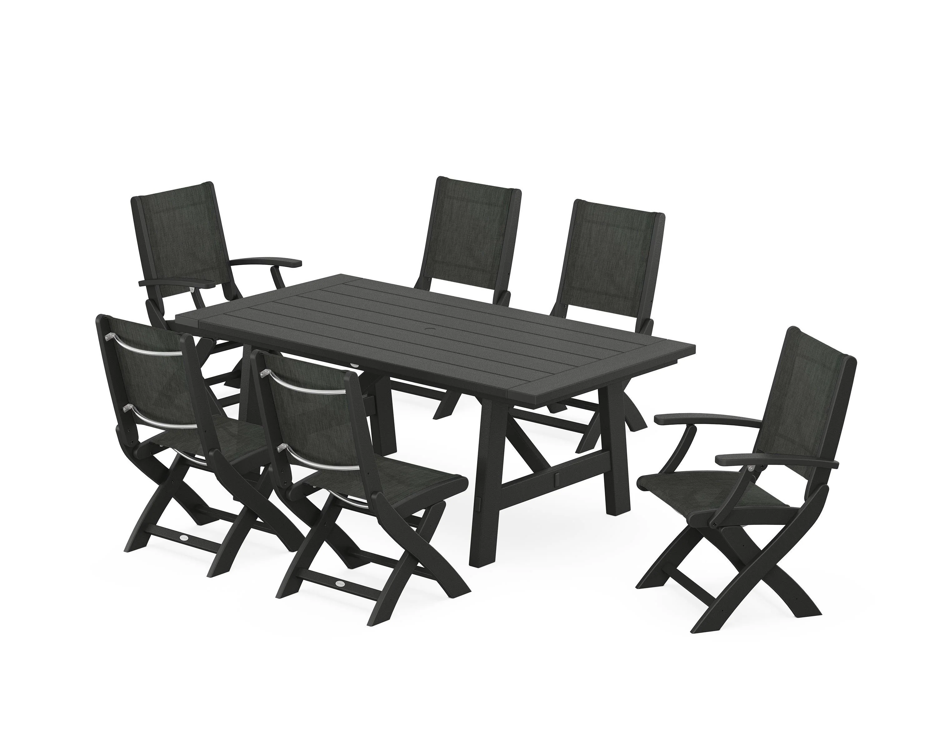 Coastal Folding Chair 7-Piece Rustic Farmhouse Dining Set - Image 45