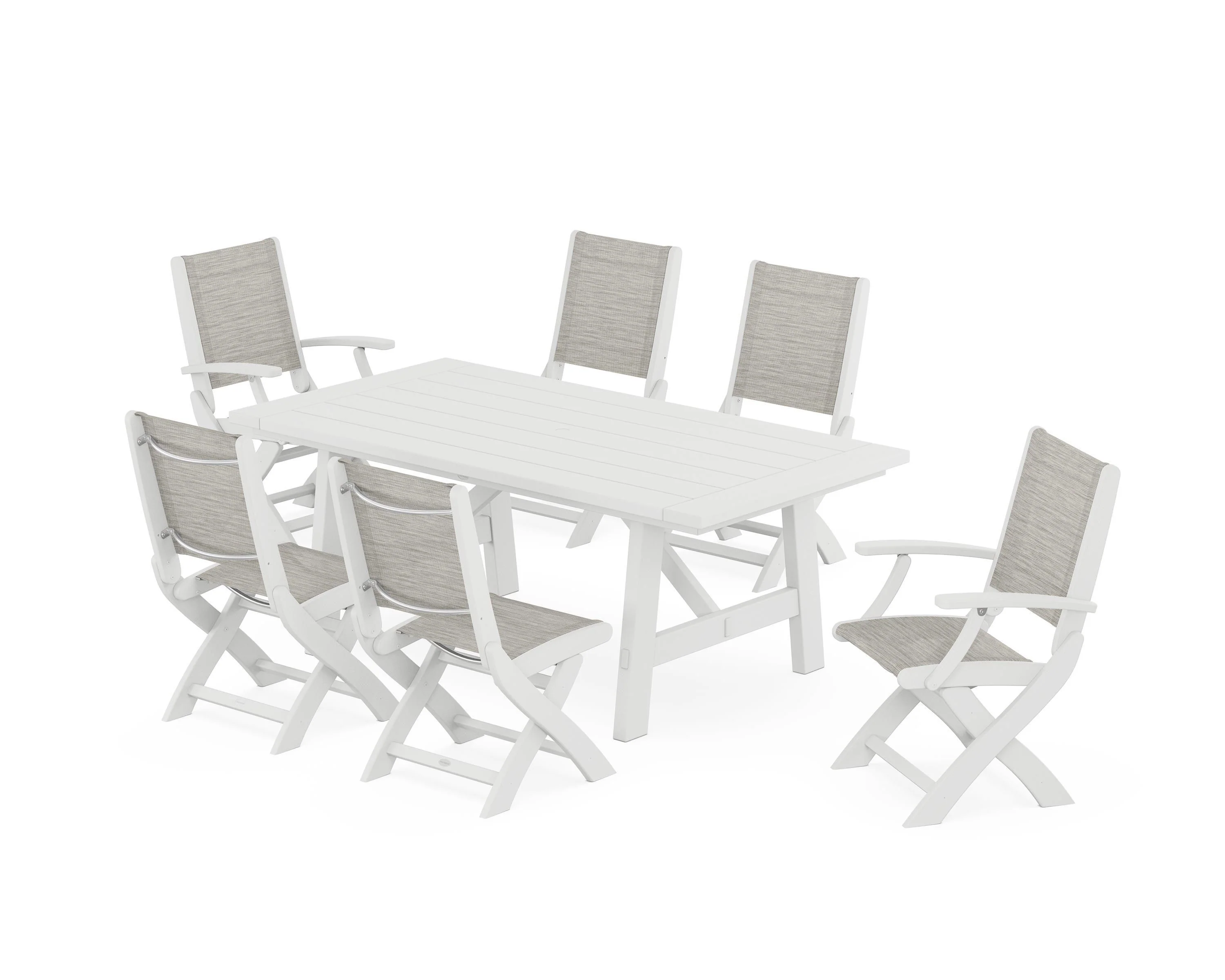 Coastal Folding Chair 7-Piece Rustic Farmhouse Dining Set - Image 46