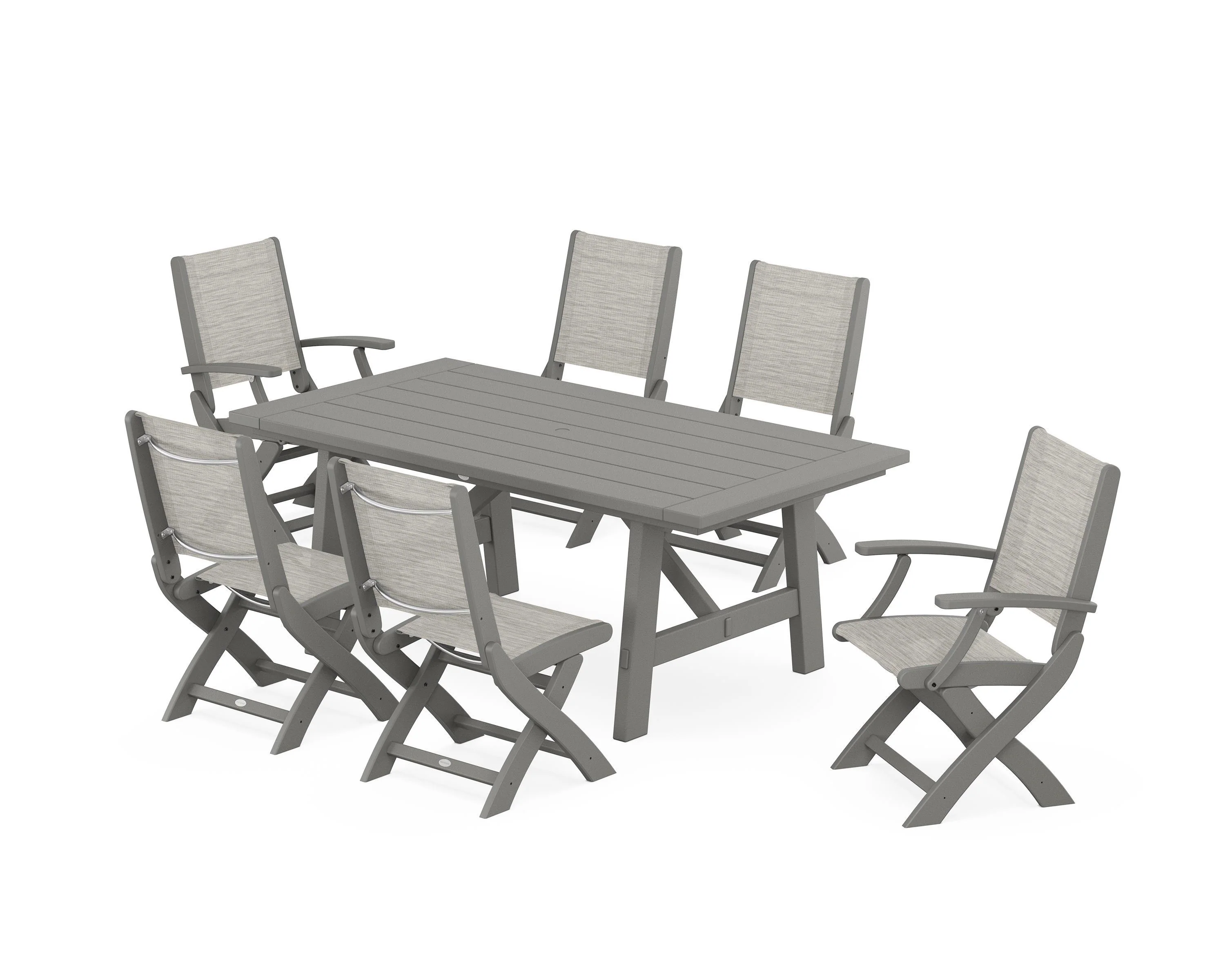Coastal Folding Chair 7-Piece Rustic Farmhouse Dining Set - Image 47