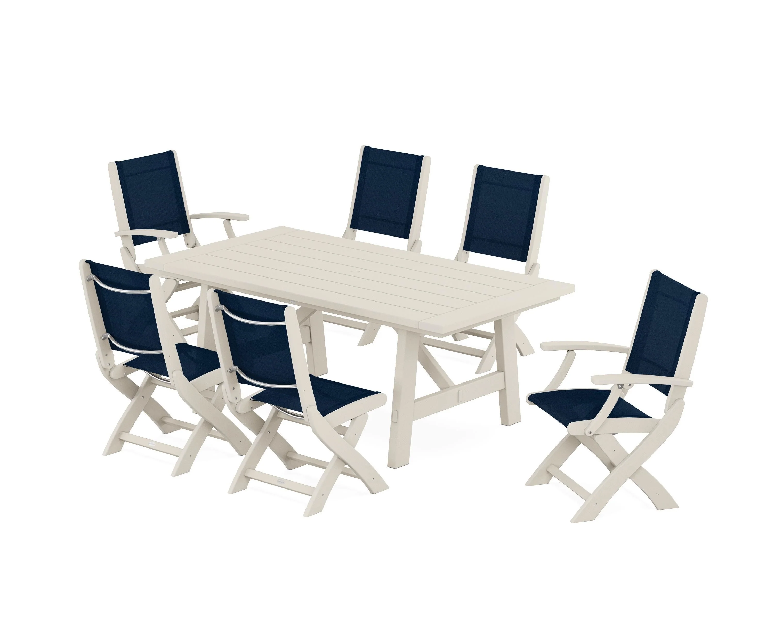 Coastal Folding Chair 7-Piece Rustic Farmhouse Dining Set - Image 48