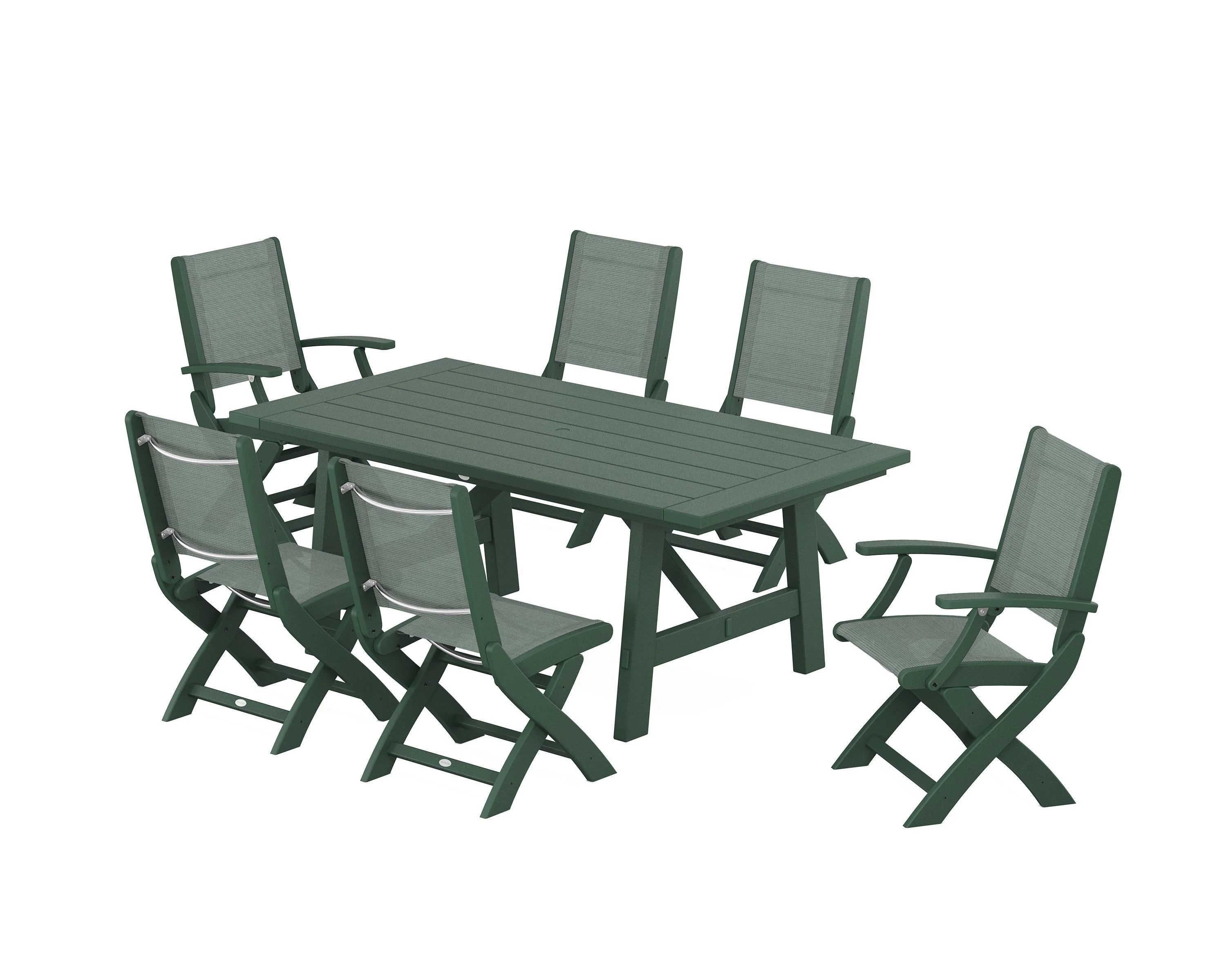 Coastal Folding Chair 7-Piece Rustic Farmhouse Dining Set - Image 49