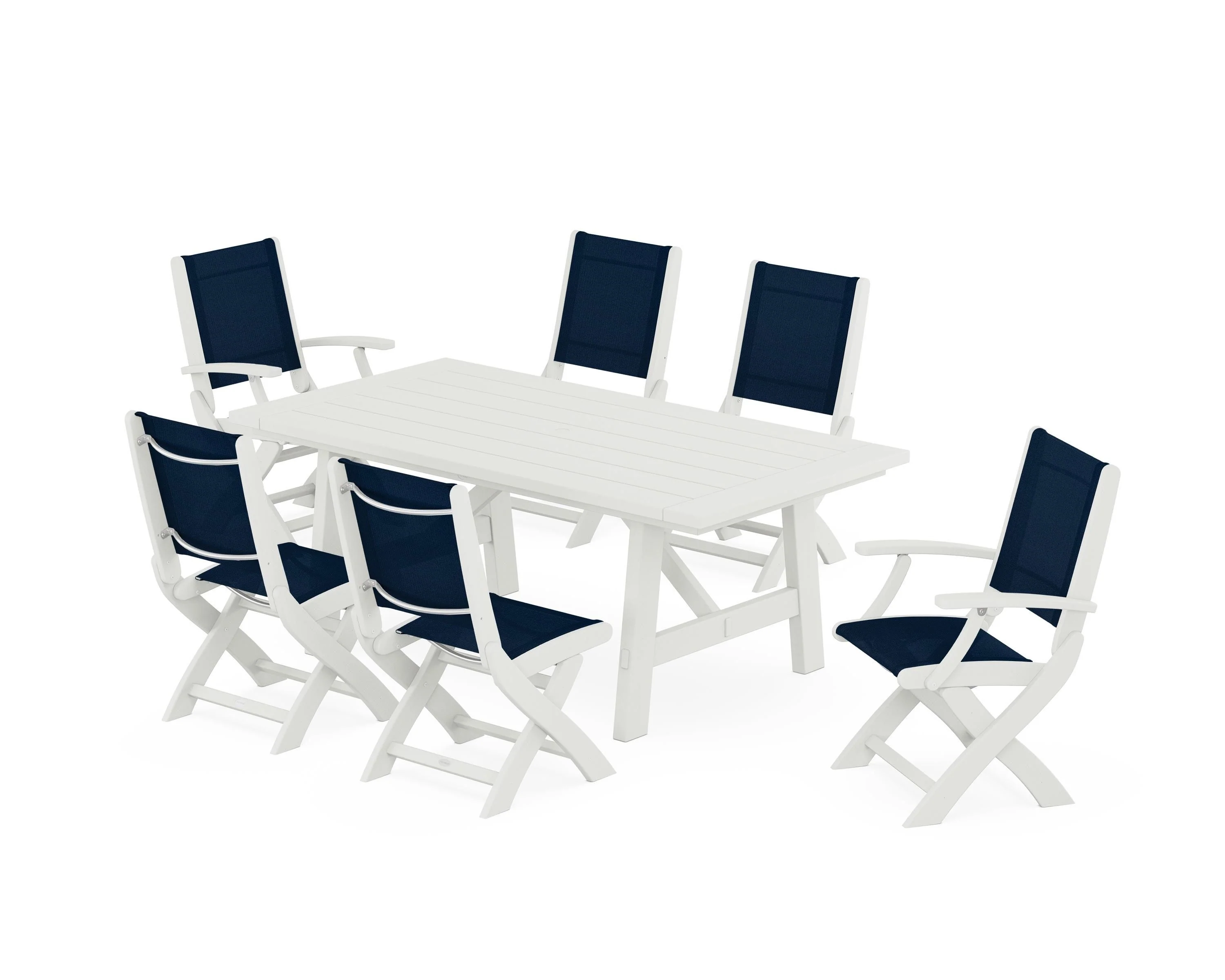 Coastal Folding Chair 7-Piece Rustic Farmhouse Dining Set - Image 50