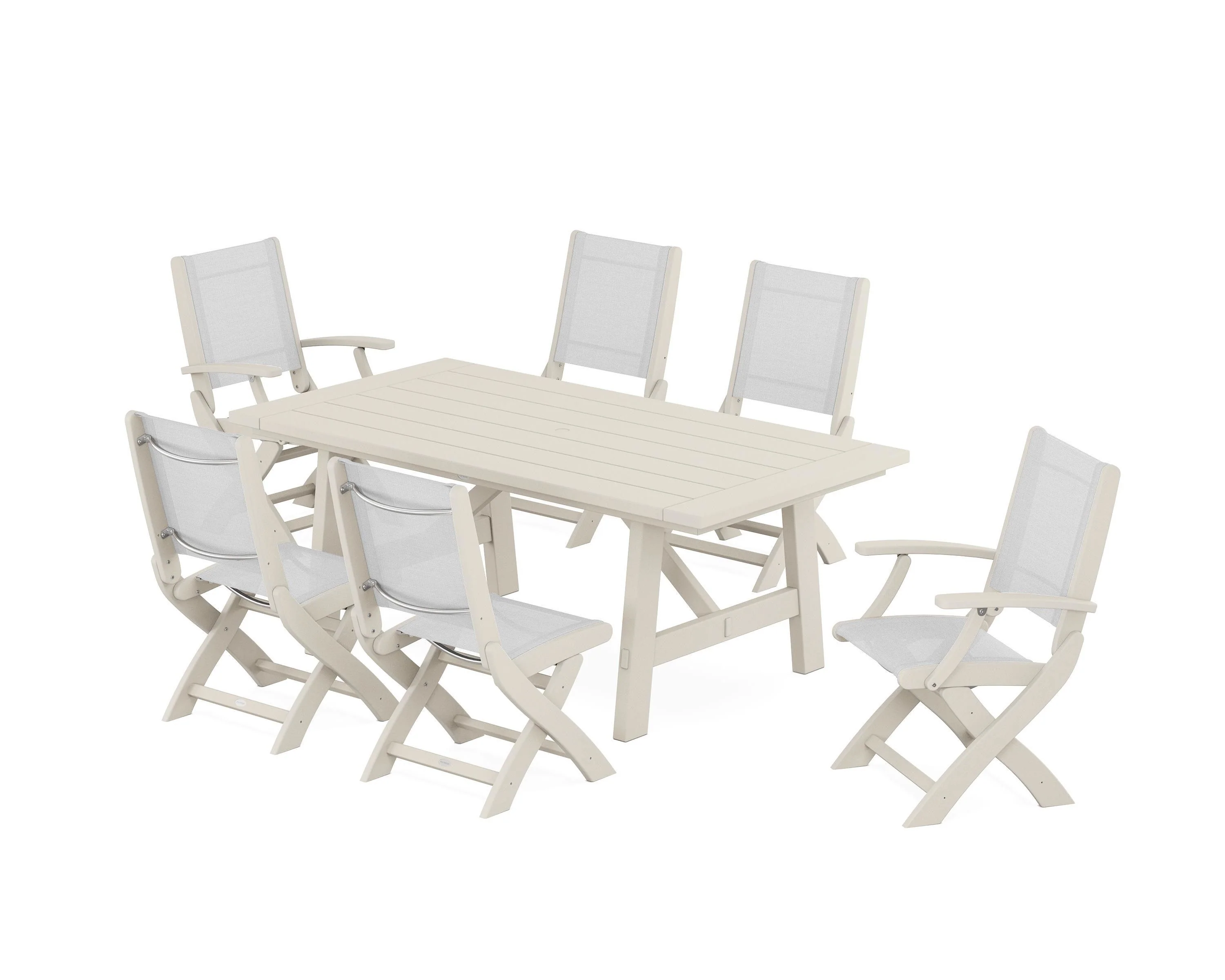 Coastal Folding Chair 7-Piece Rustic Farmhouse Dining Set - Image 51