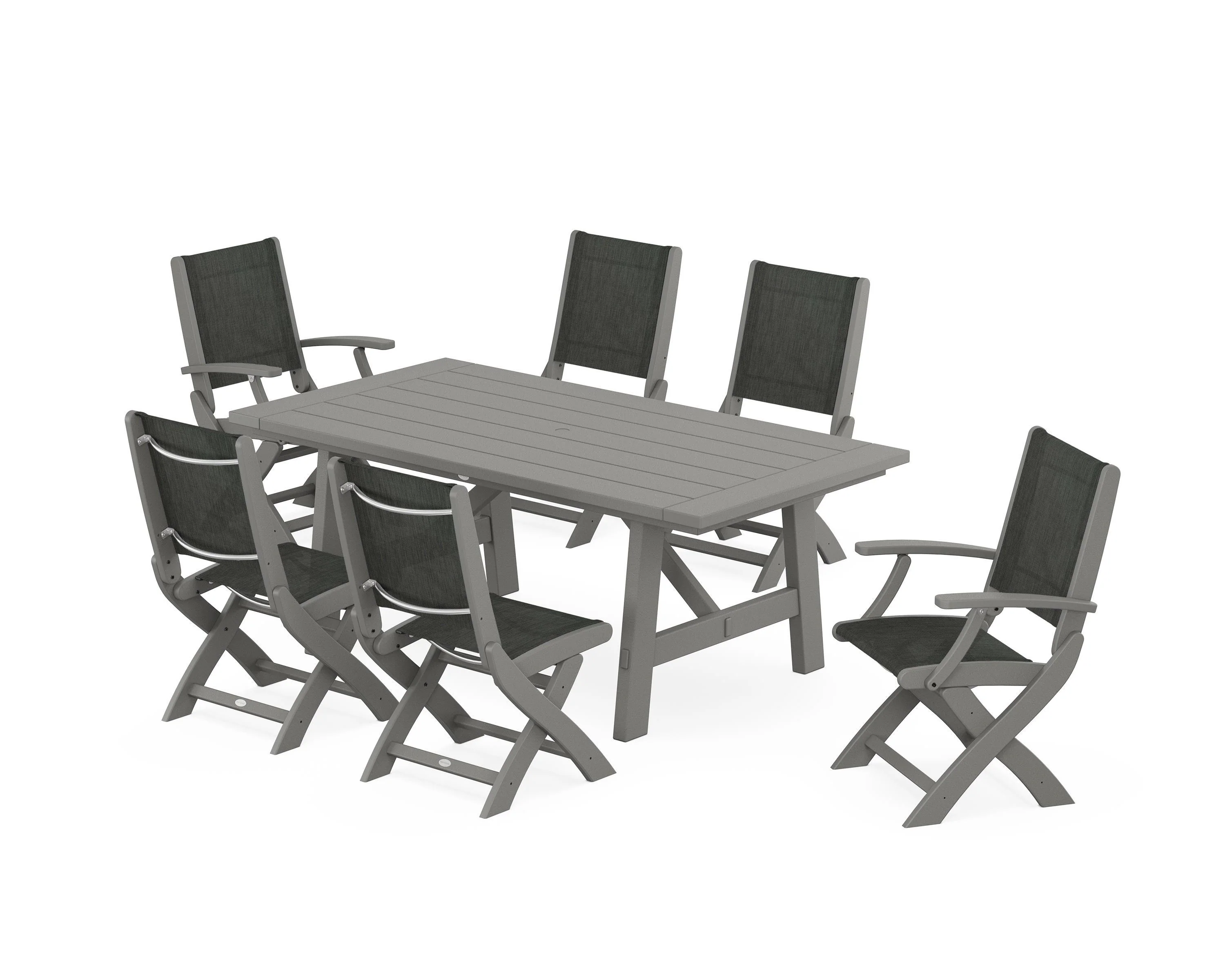 Coastal Folding Chair 7-Piece Rustic Farmhouse Dining Set - Image 52