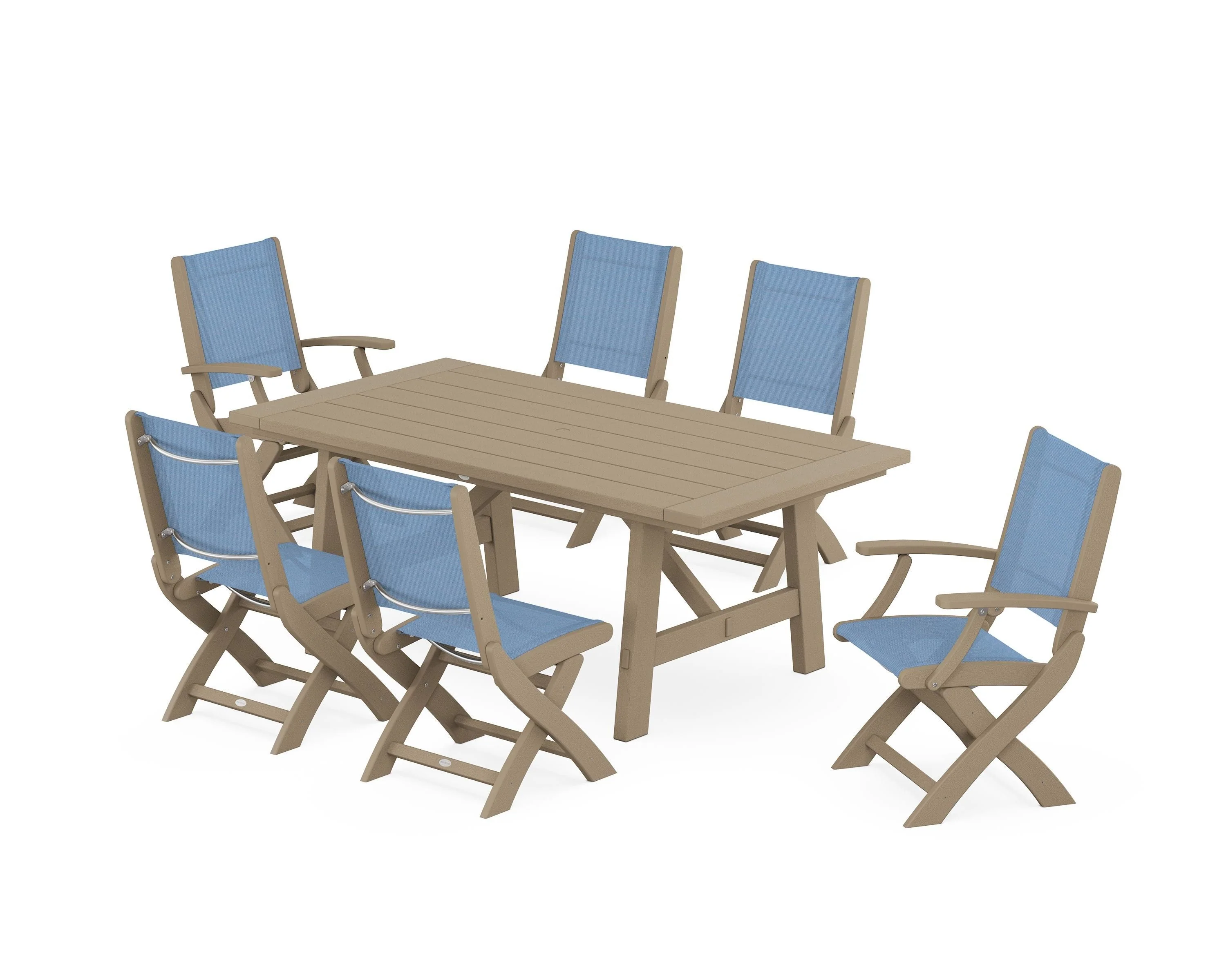 Coastal Folding Chair 7-Piece Rustic Farmhouse Dining Set - Image 53