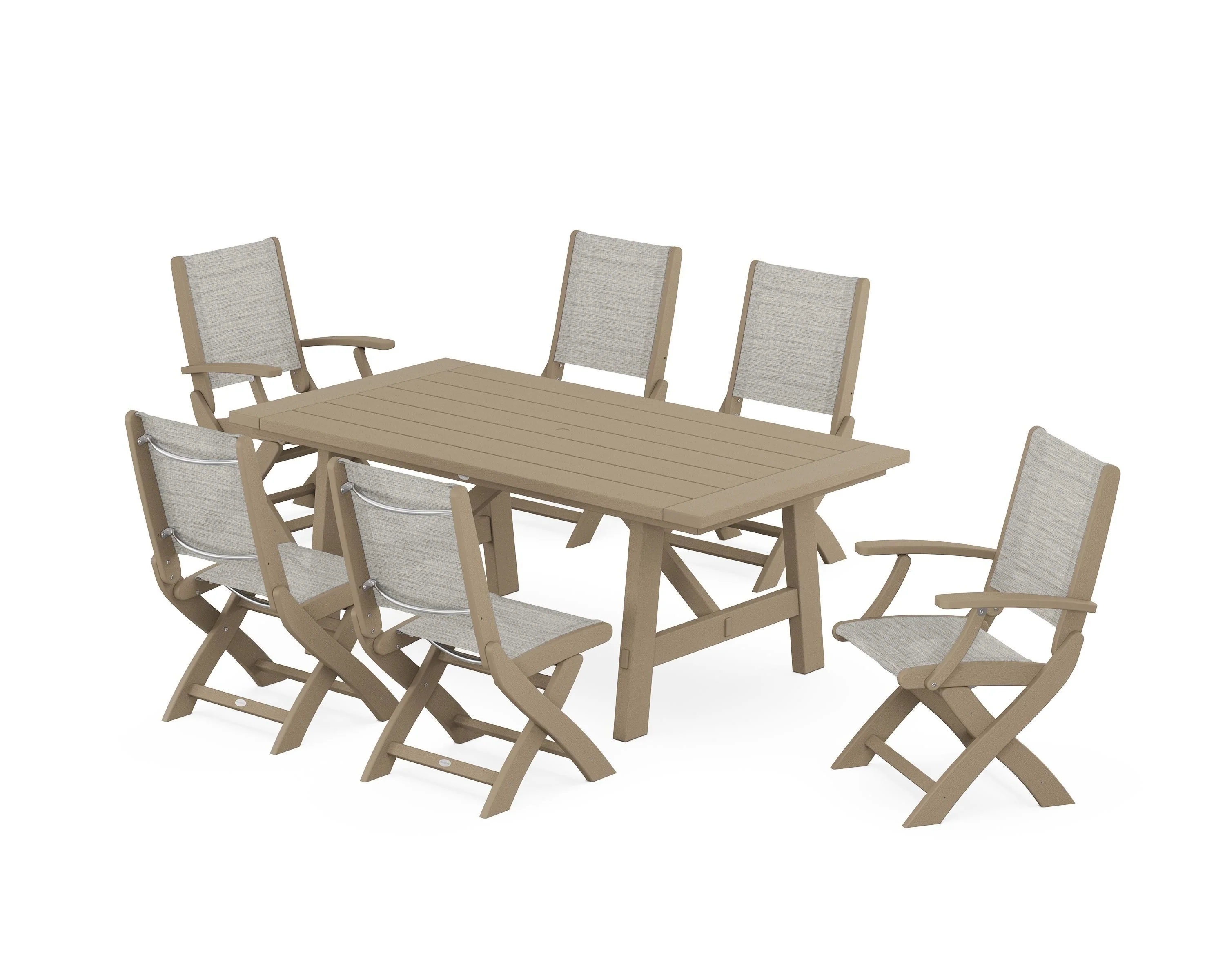 Coastal Folding Chair 7-Piece Rustic Farmhouse Dining Set - Image 55