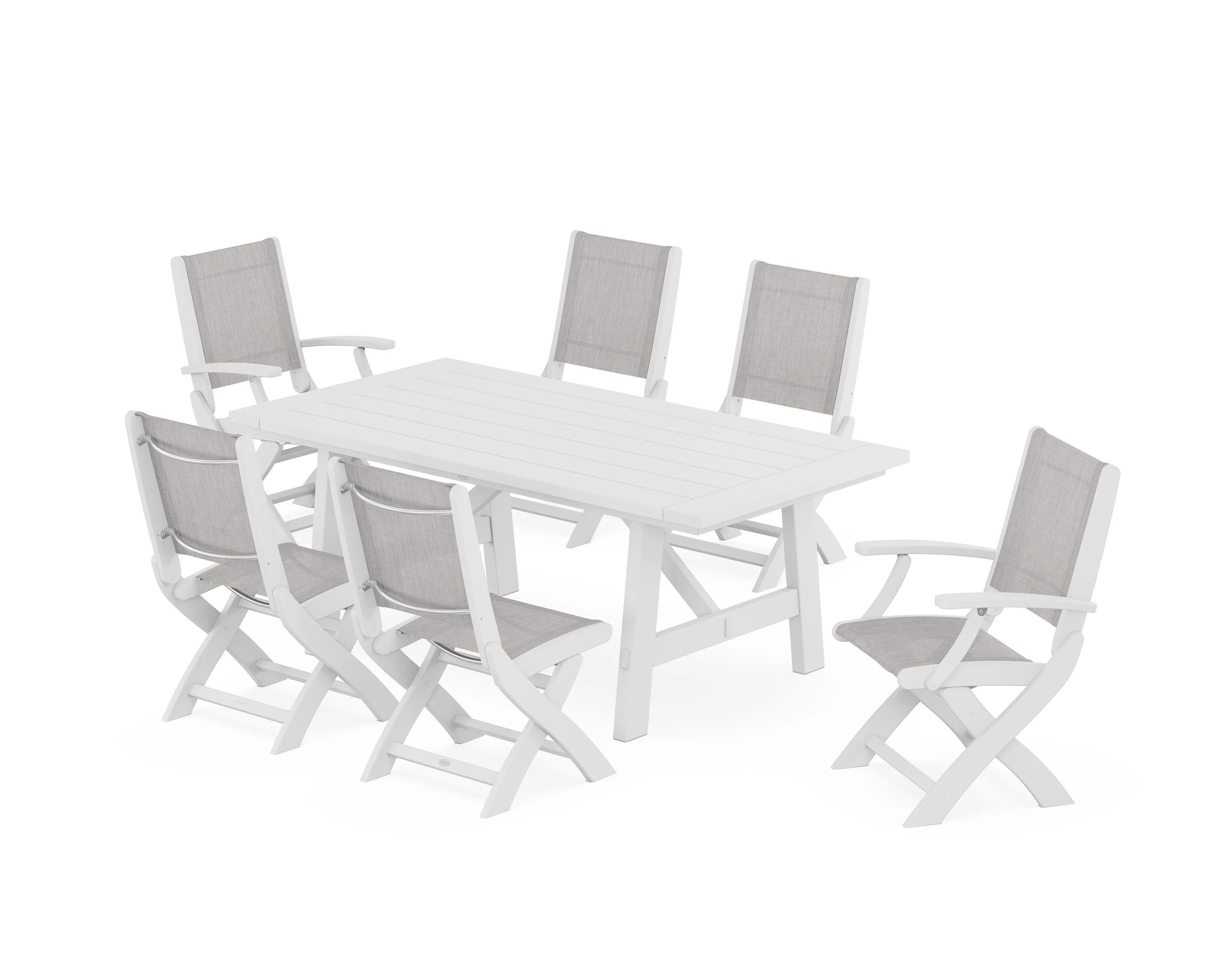 Coastal Folding Chair 7-Piece Rustic Farmhouse Dining Set - Image 56
