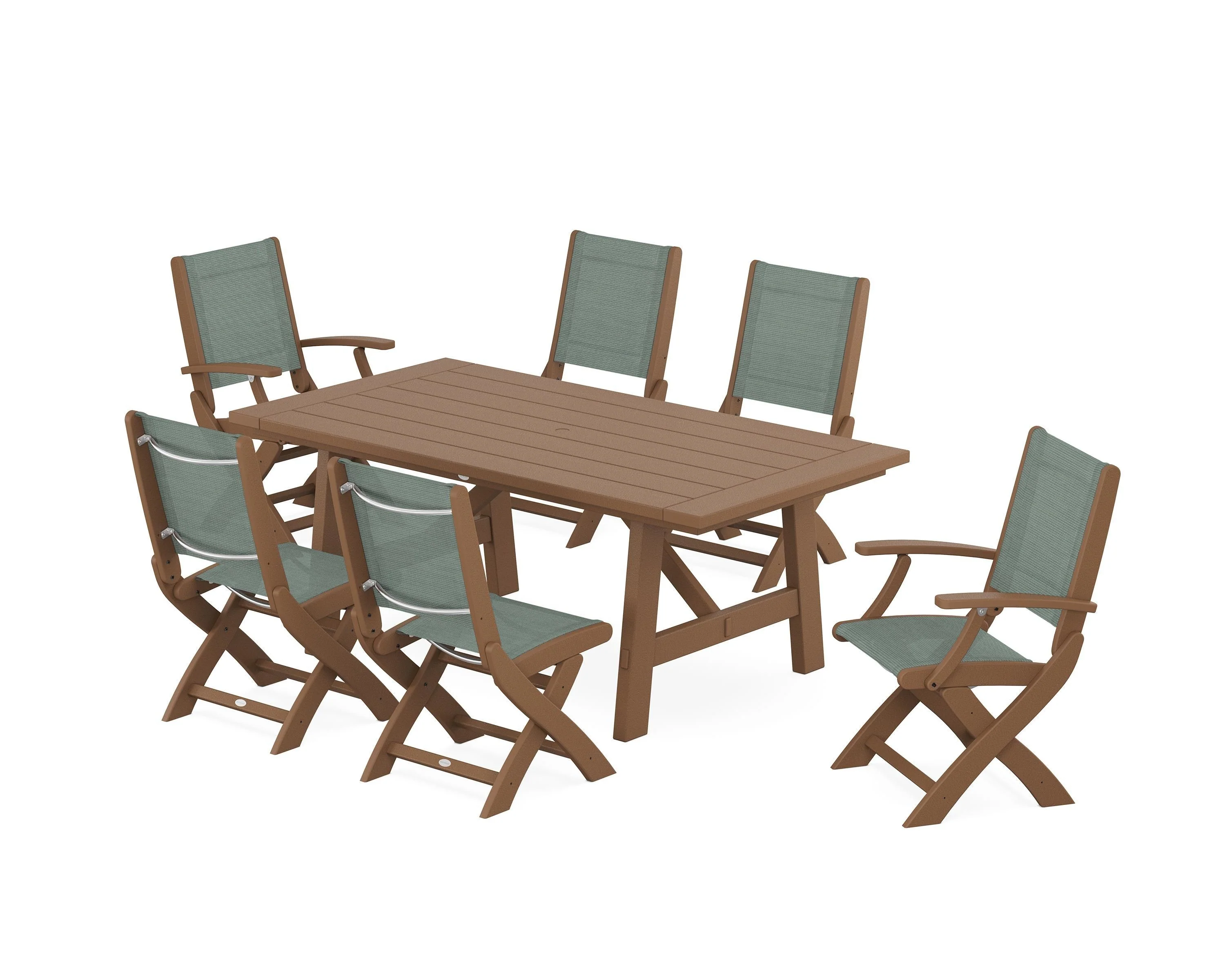 Coastal Folding Chair 7-Piece Rustic Farmhouse Dining Set - Image 57