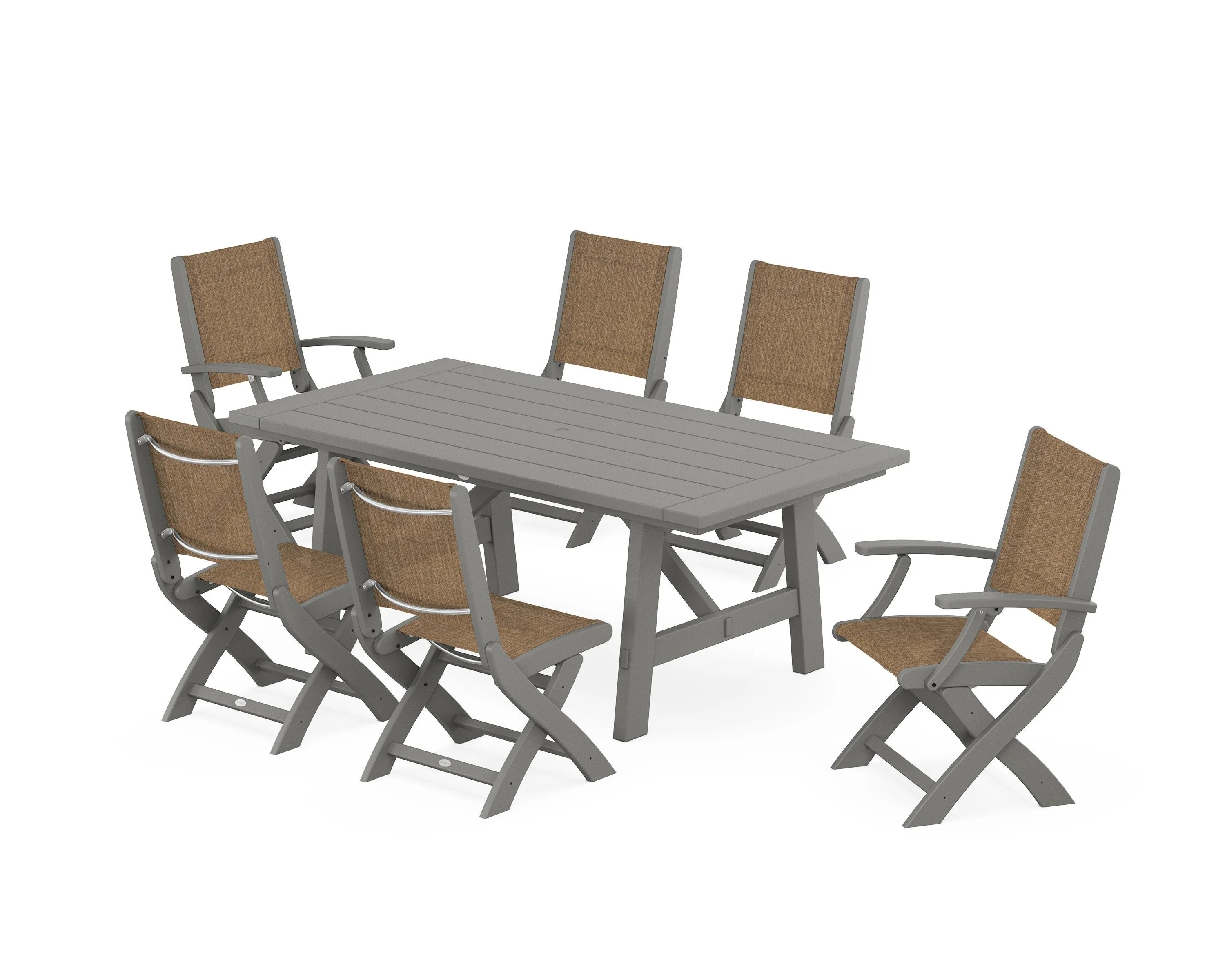 Coastal Folding Chair 7-Piece Rustic Farmhouse Dining Set - Image 59