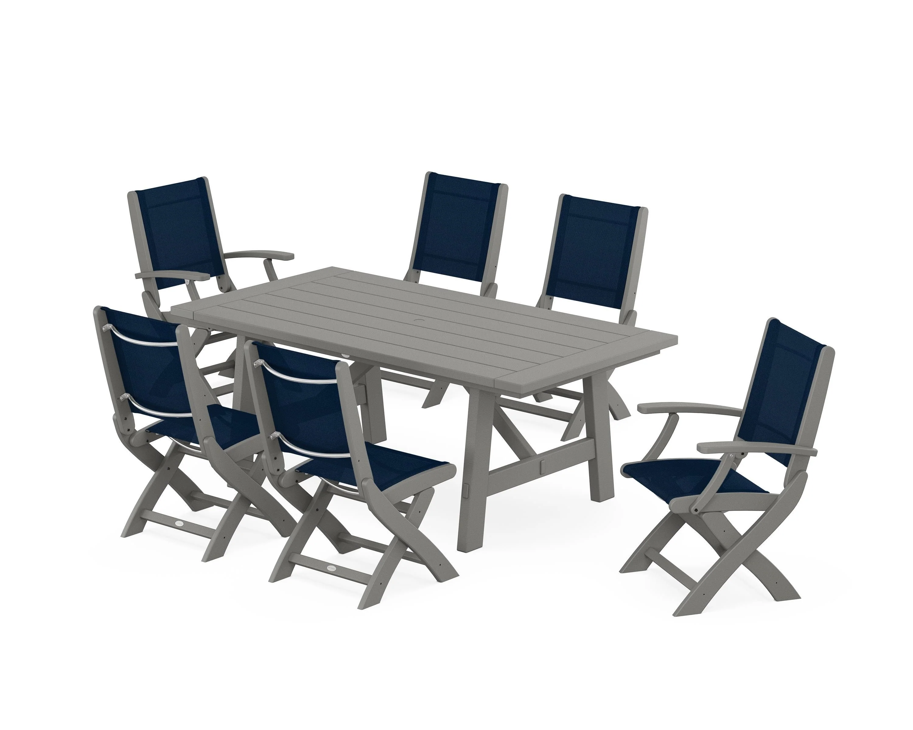 Coastal Folding Chair 7-Piece Rustic Farmhouse Dining Set - Image 62