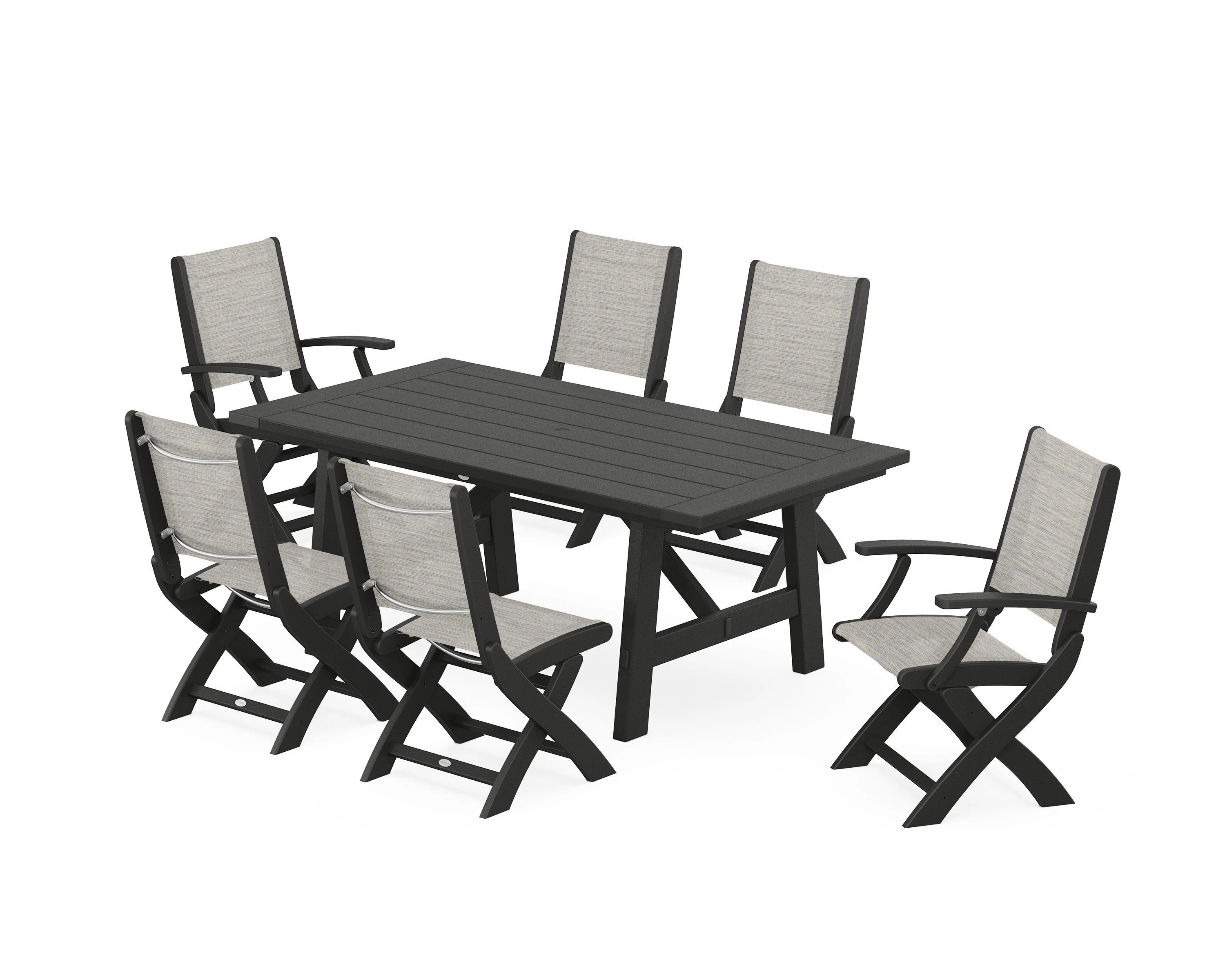 Coastal Folding Chair 7-Piece Rustic Farmhouse Dining Set - Image 63