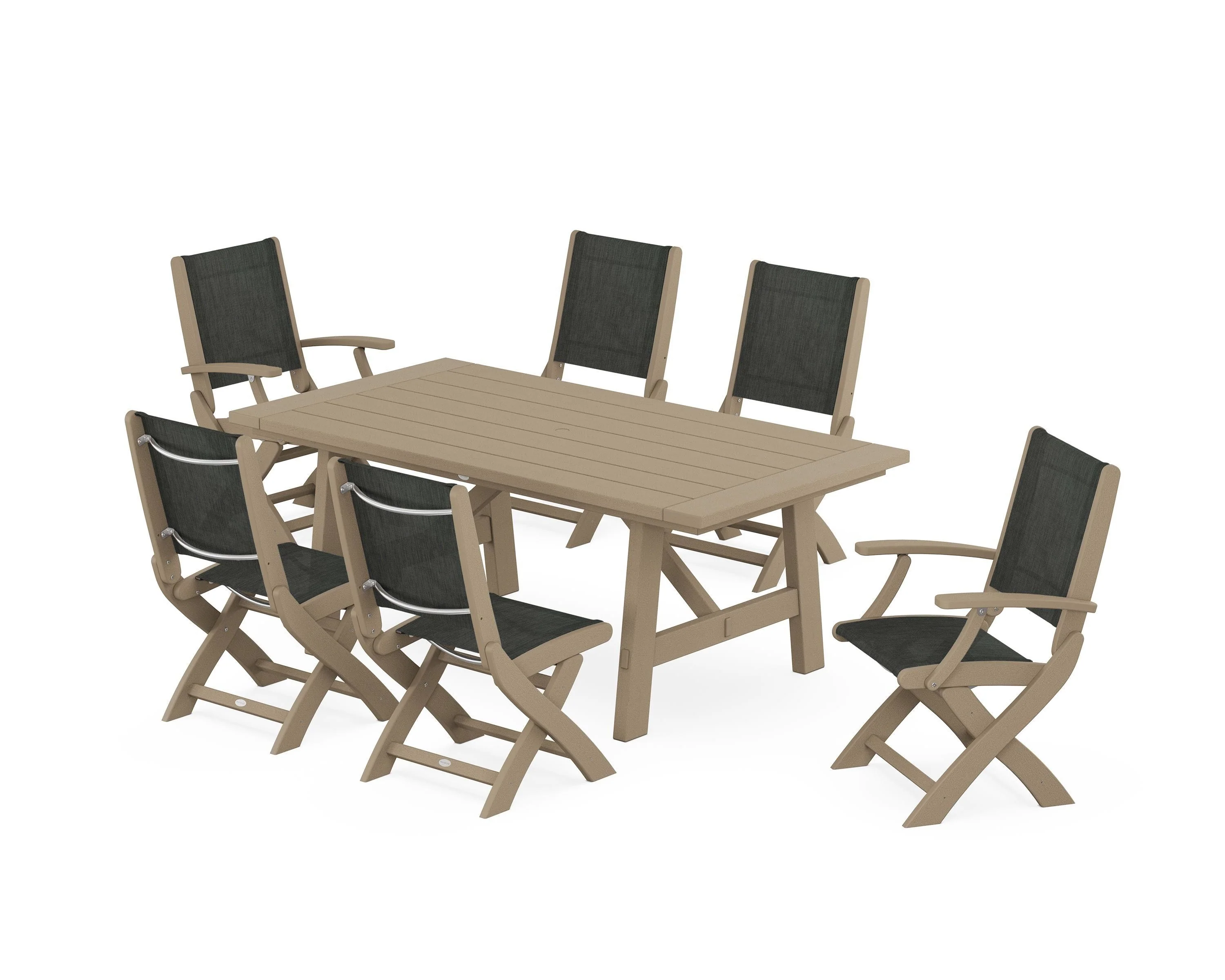 Coastal Folding Chair 7-Piece Rustic Farmhouse Dining Set - Image 65