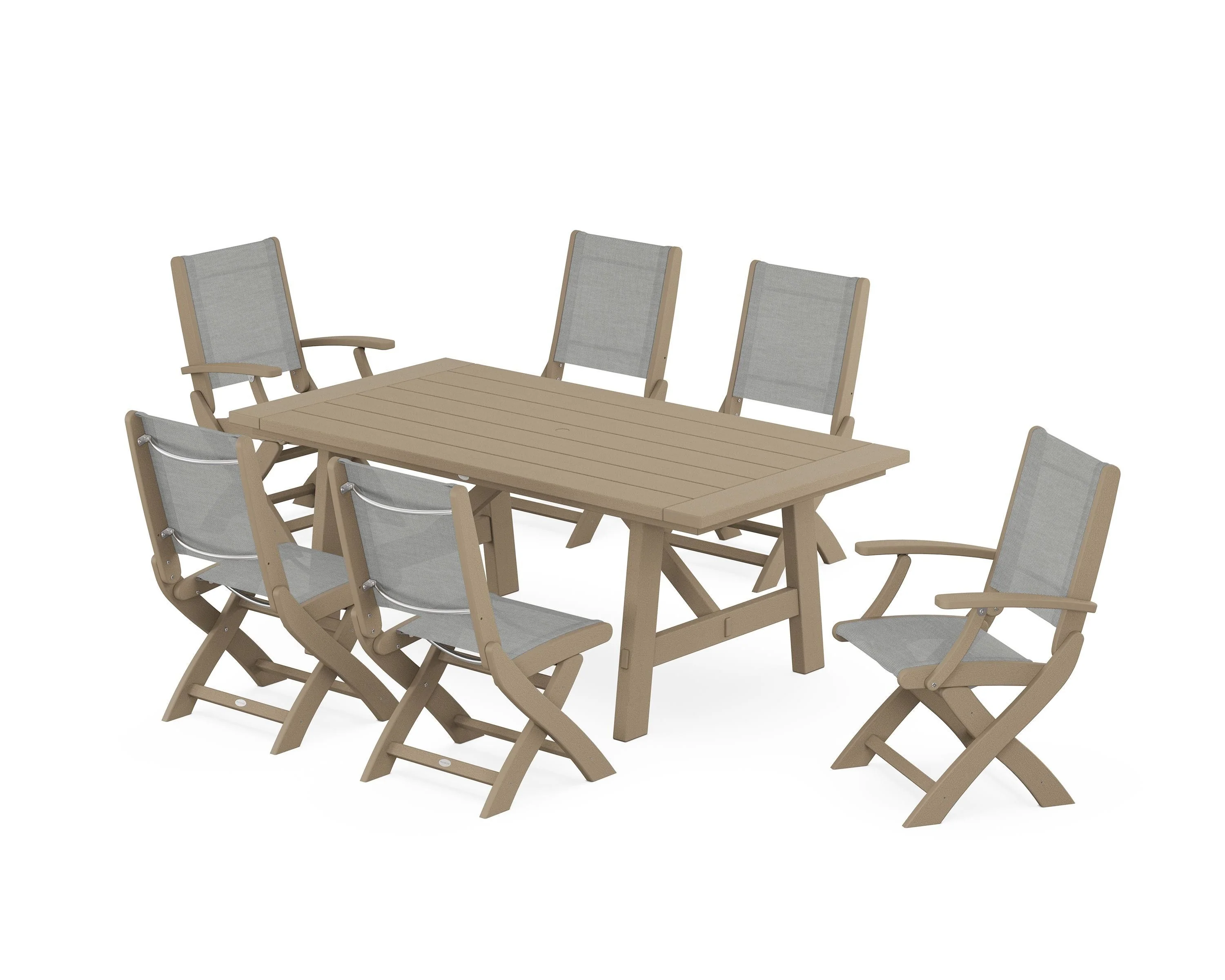 Coastal Folding Chair 7-Piece Rustic Farmhouse Dining Set - Image 66