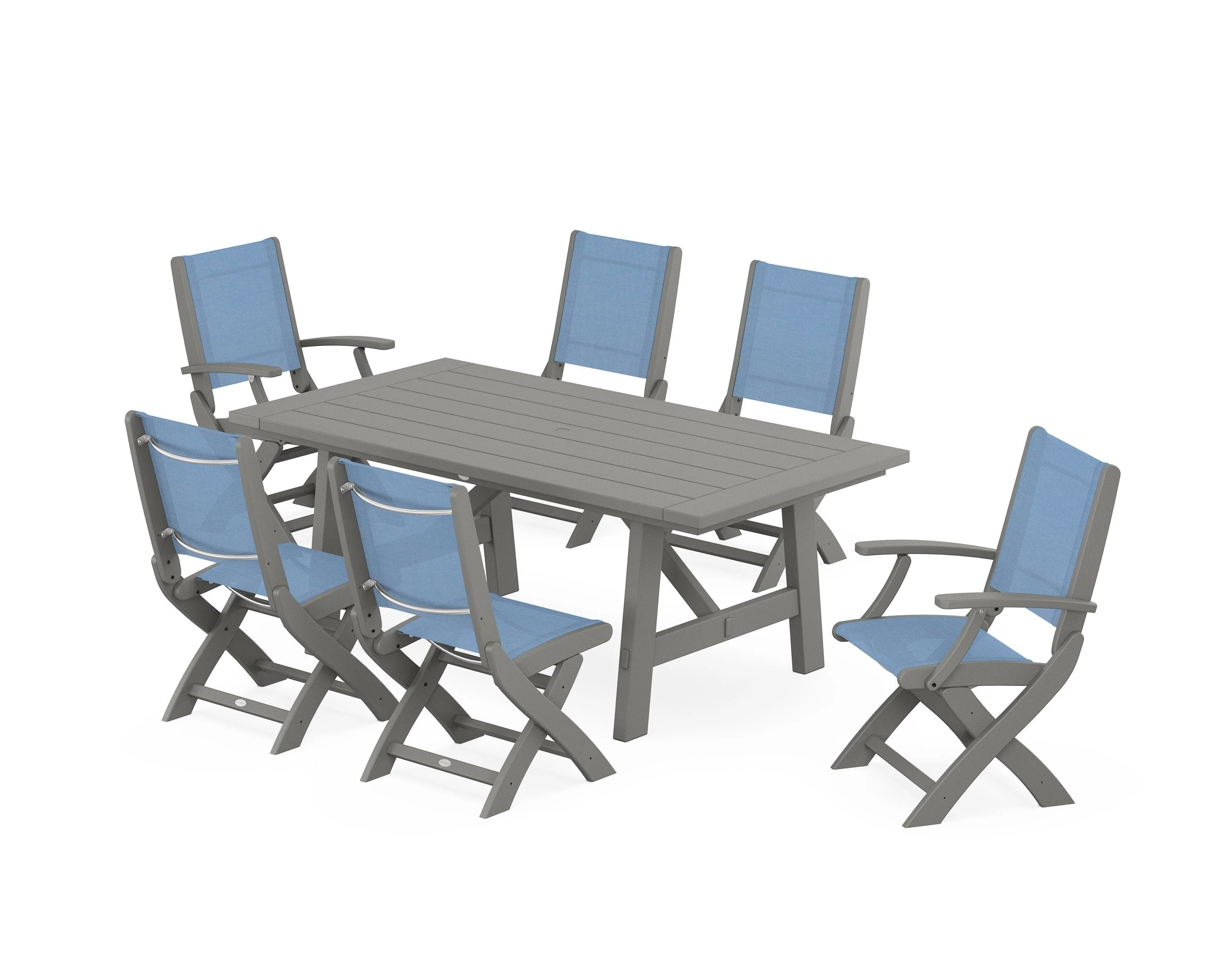 Coastal Folding Chair 7-Piece Rustic Farmhouse Dining Set - Image 67