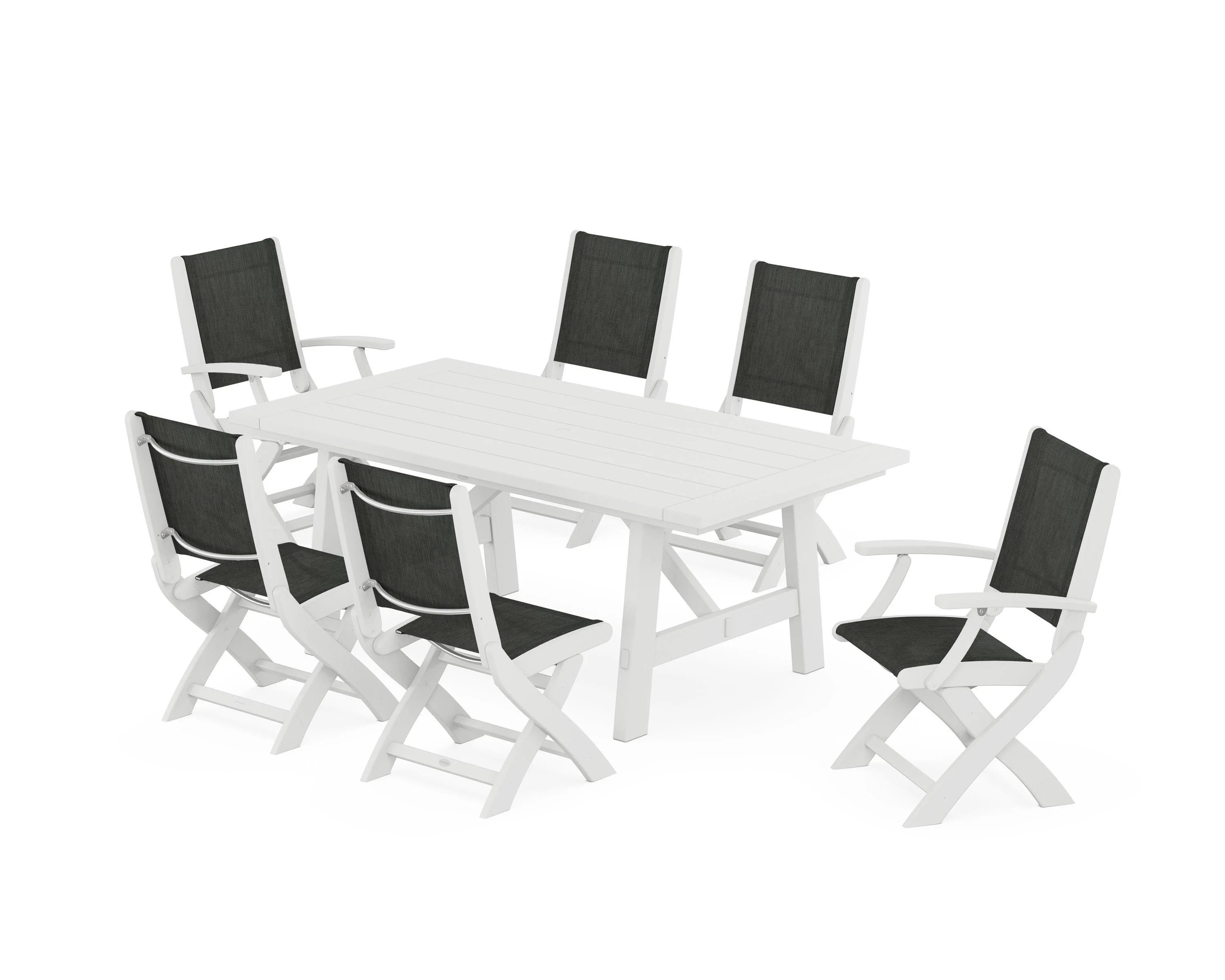 Coastal Folding Chair 7-Piece Rustic Farmhouse Dining Set - Image 68
