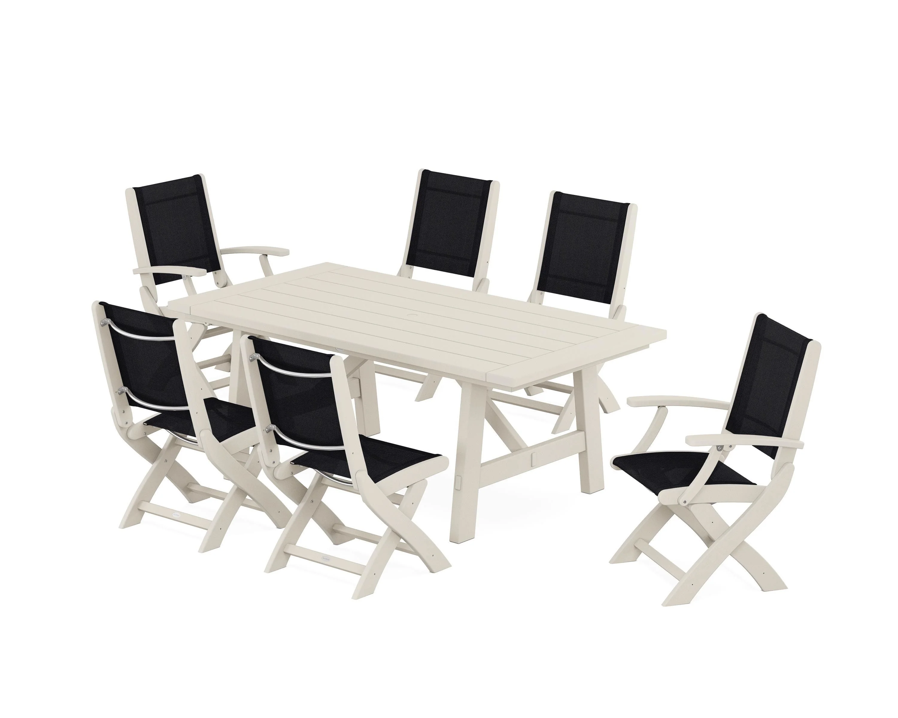 Coastal Folding Chair 7-Piece Rustic Farmhouse Dining Set - Image 71