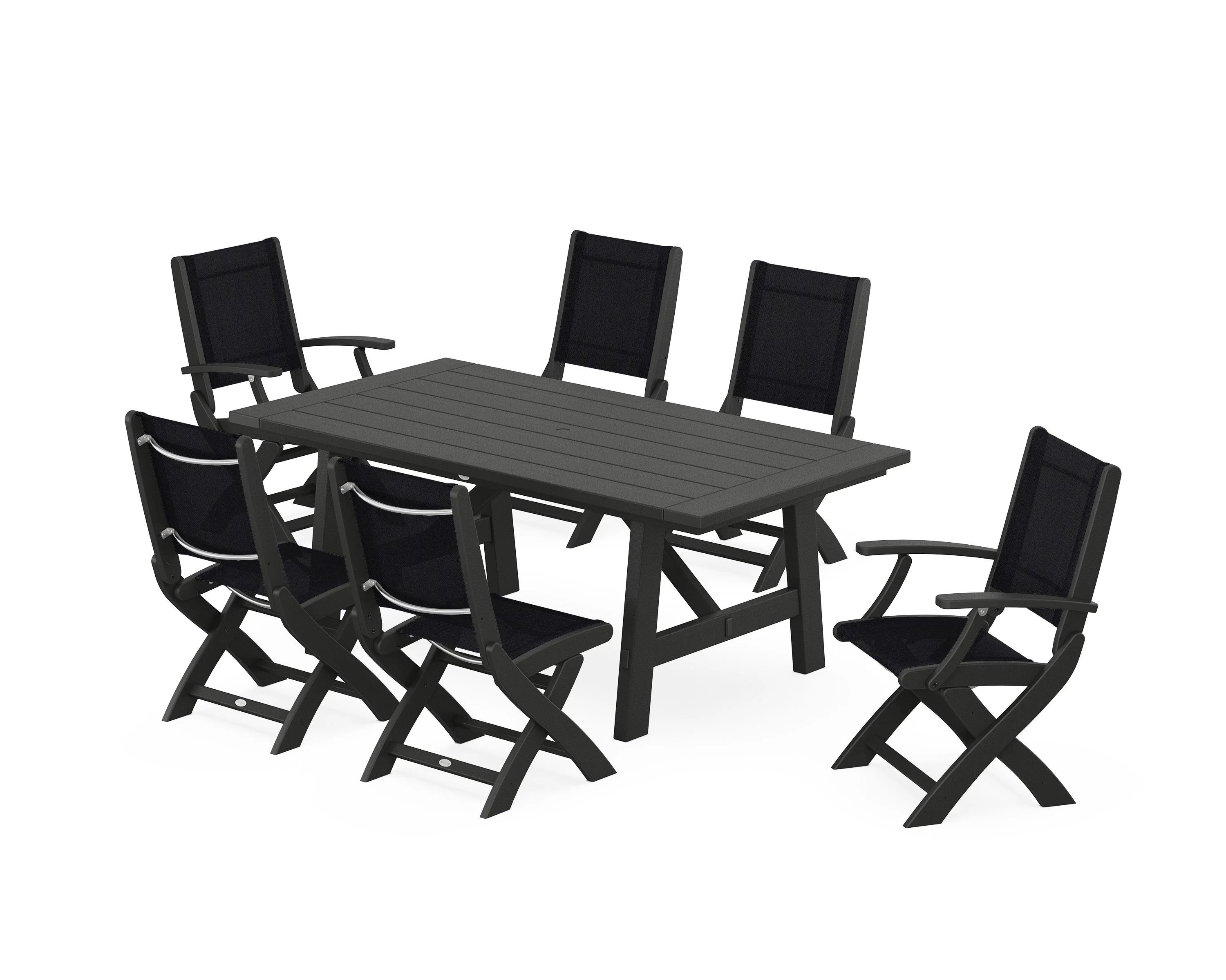 Coastal Folding Chair 7-Piece Rustic Farmhouse Dining Set - Image 72