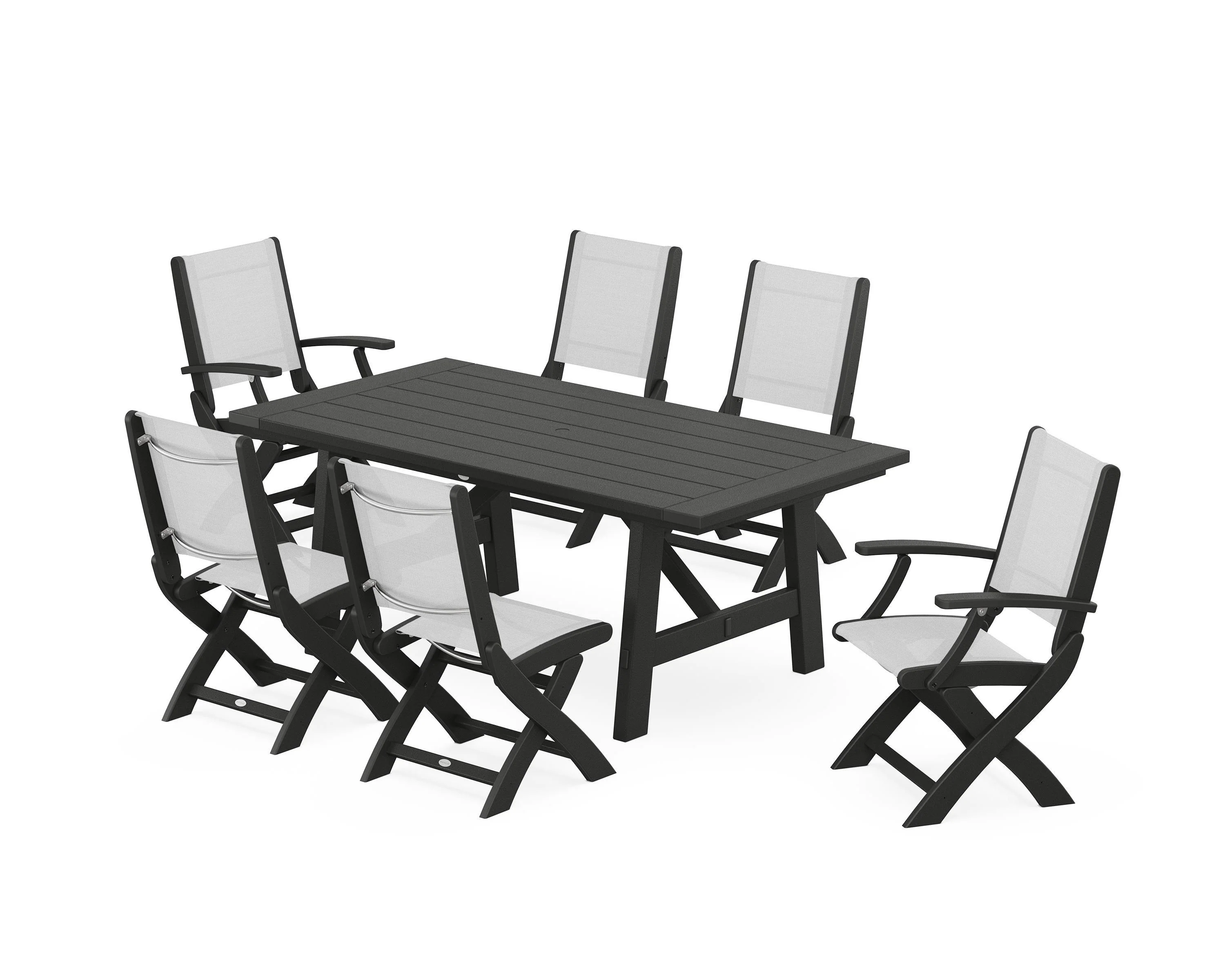 Coastal Folding Chair 7-Piece Rustic Farmhouse Dining Set - Image 73