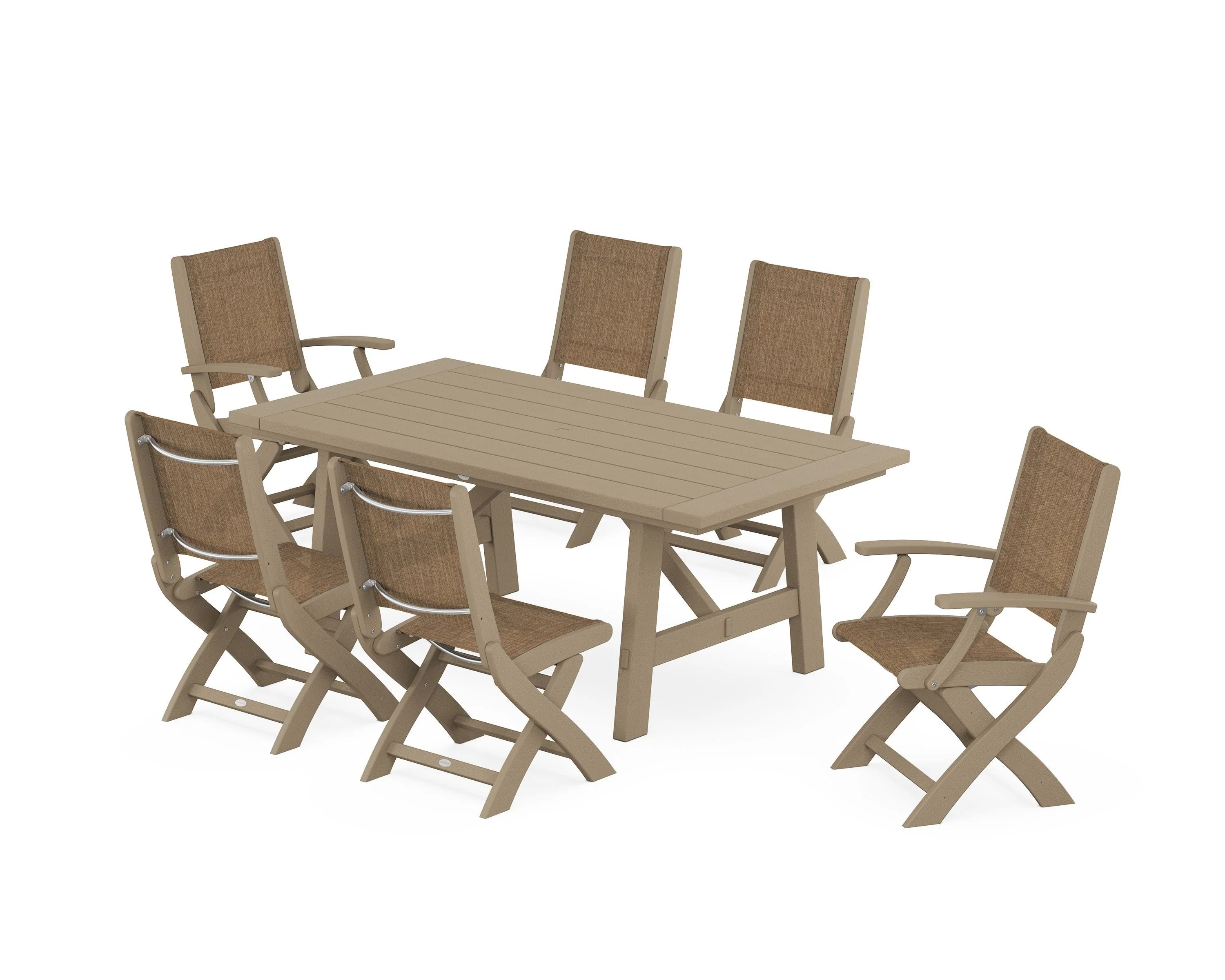 Coastal Folding Chair 7-Piece Rustic Farmhouse Dining Set - Image 74
