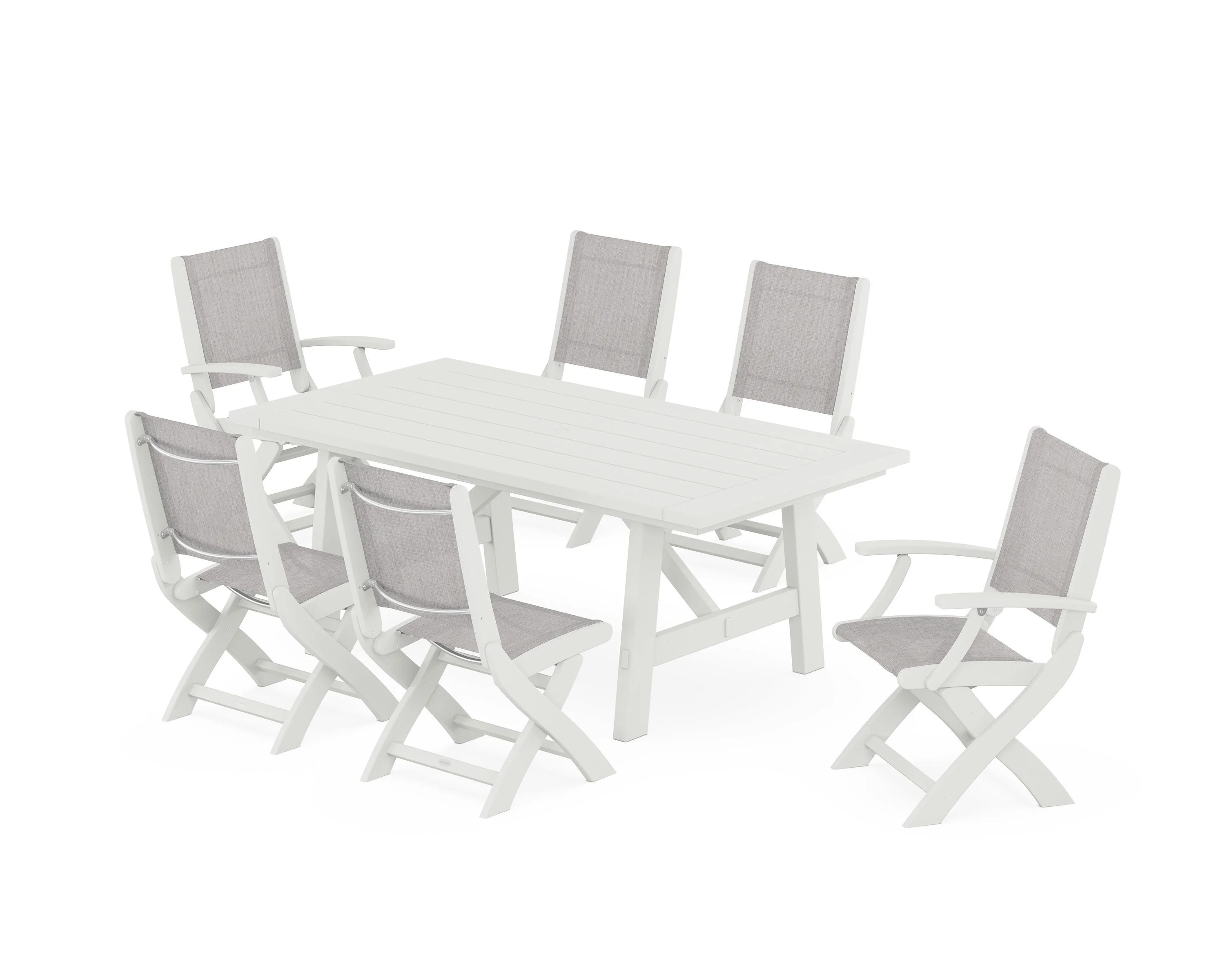 Coastal Folding Chair 7-Piece Rustic Farmhouse Dining Set - Image 75
