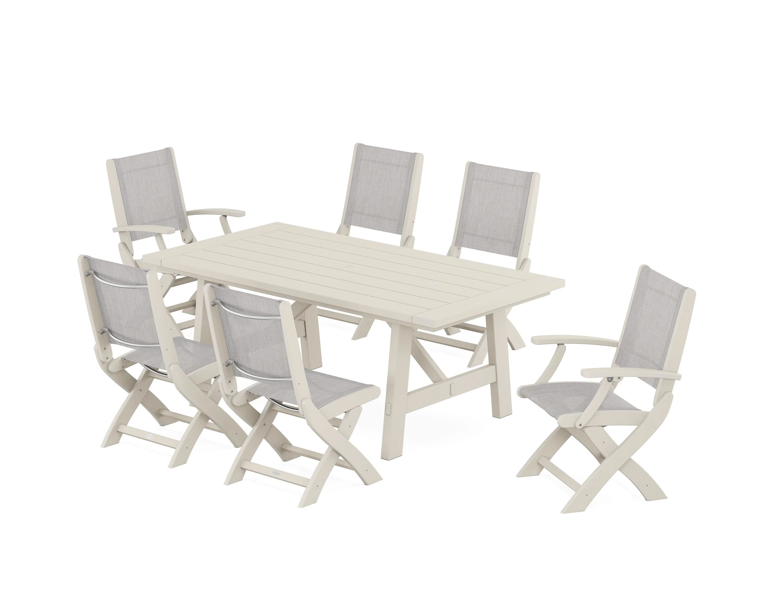 Coastal Folding Chair 7-Piece Rustic Farmhouse Dining Set - Image 76