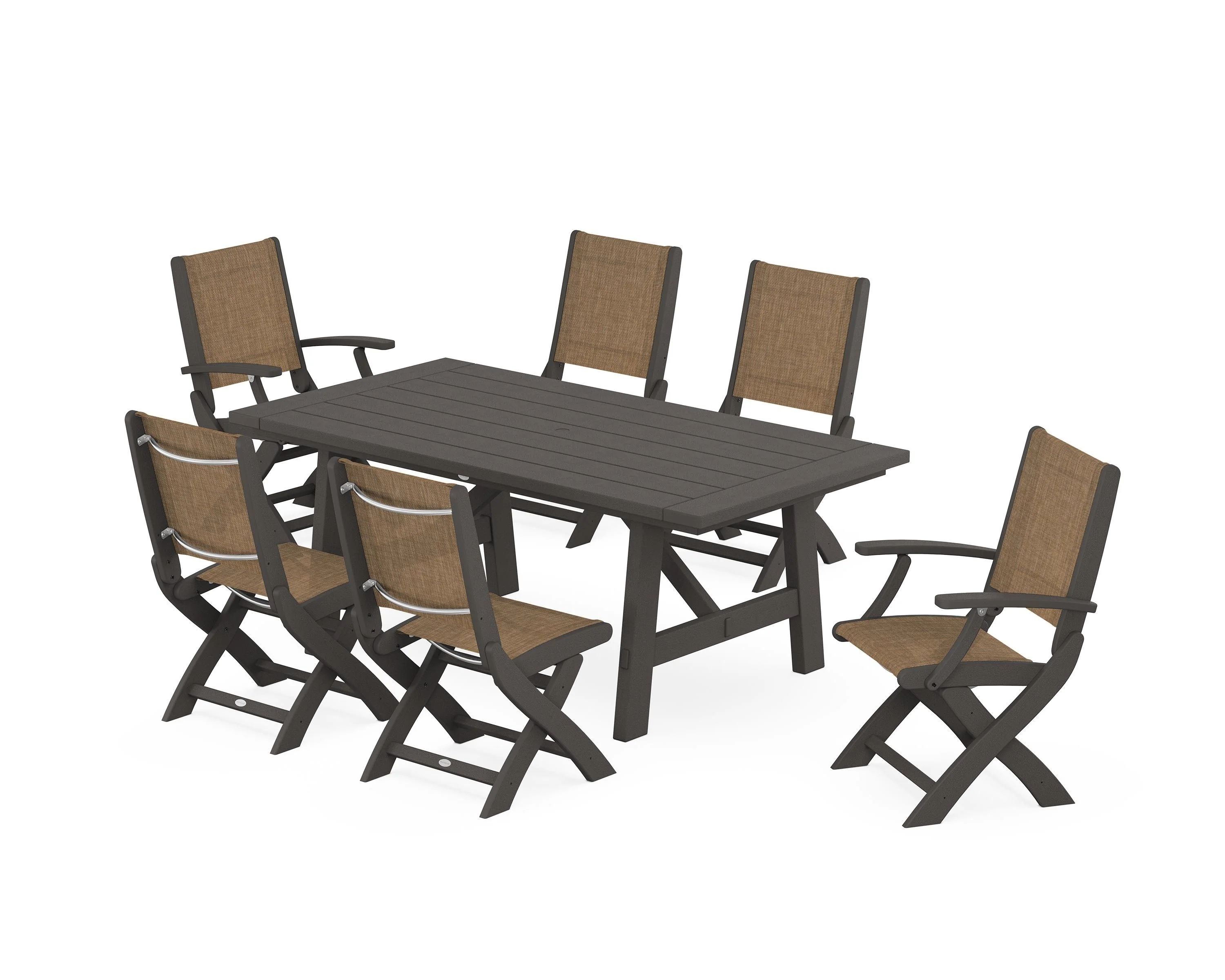 Coastal Folding Chair 7-Piece Rustic Farmhouse Dining Set - Image 77
