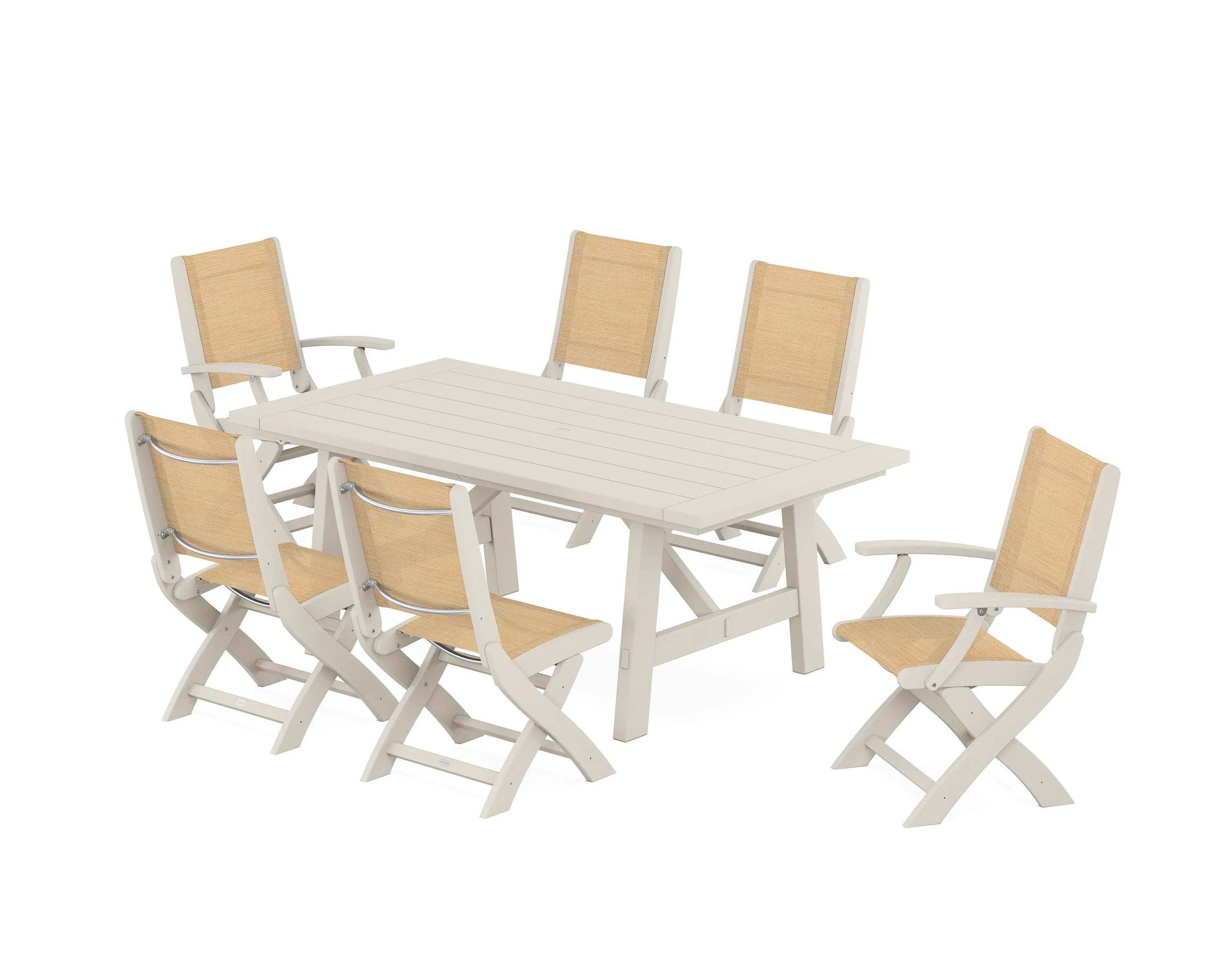Coastal Folding Chair 7-Piece Rustic Farmhouse Dining Set - Image 78