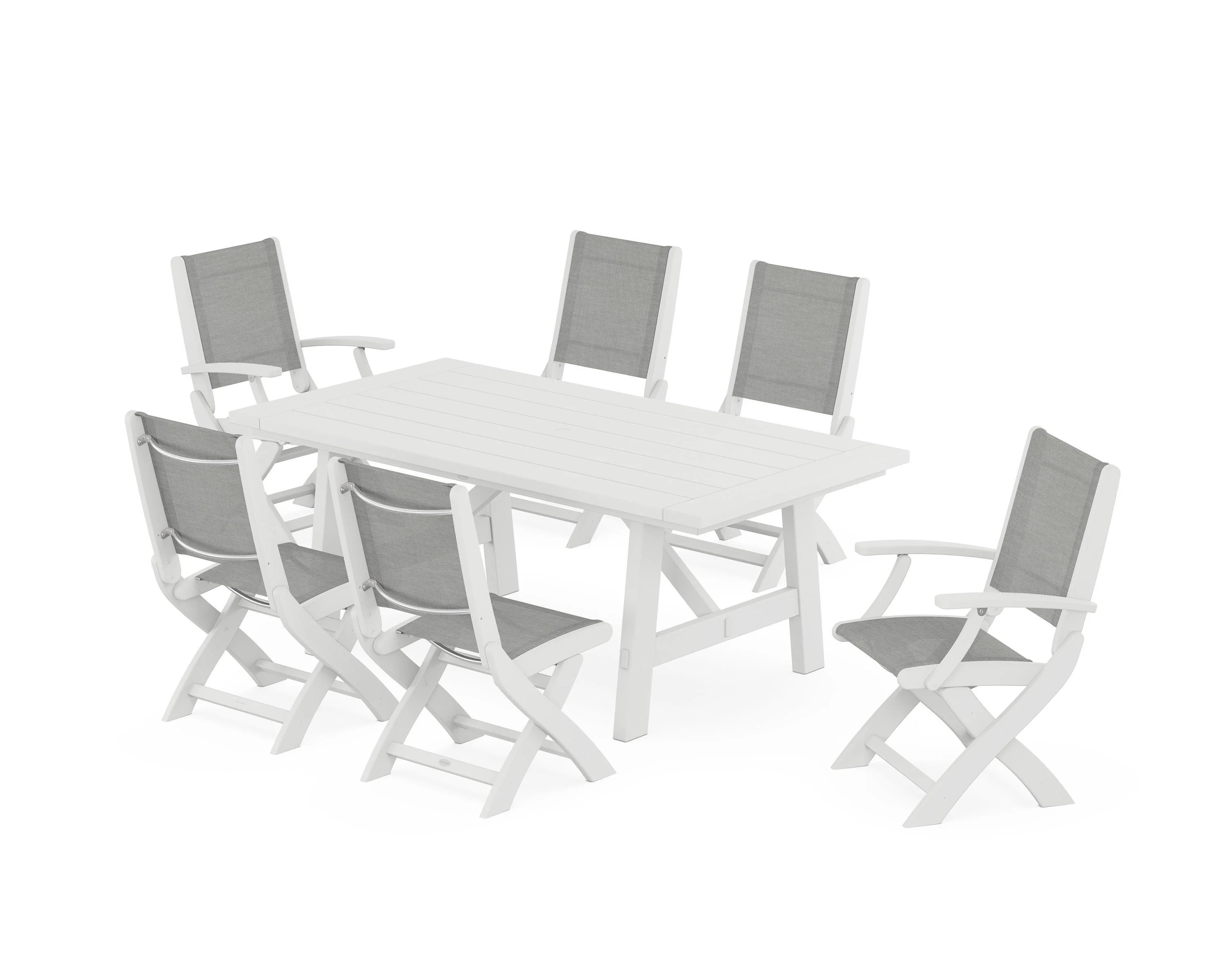 Coastal Folding Chair 7-Piece Rustic Farmhouse Dining Set - Image 79