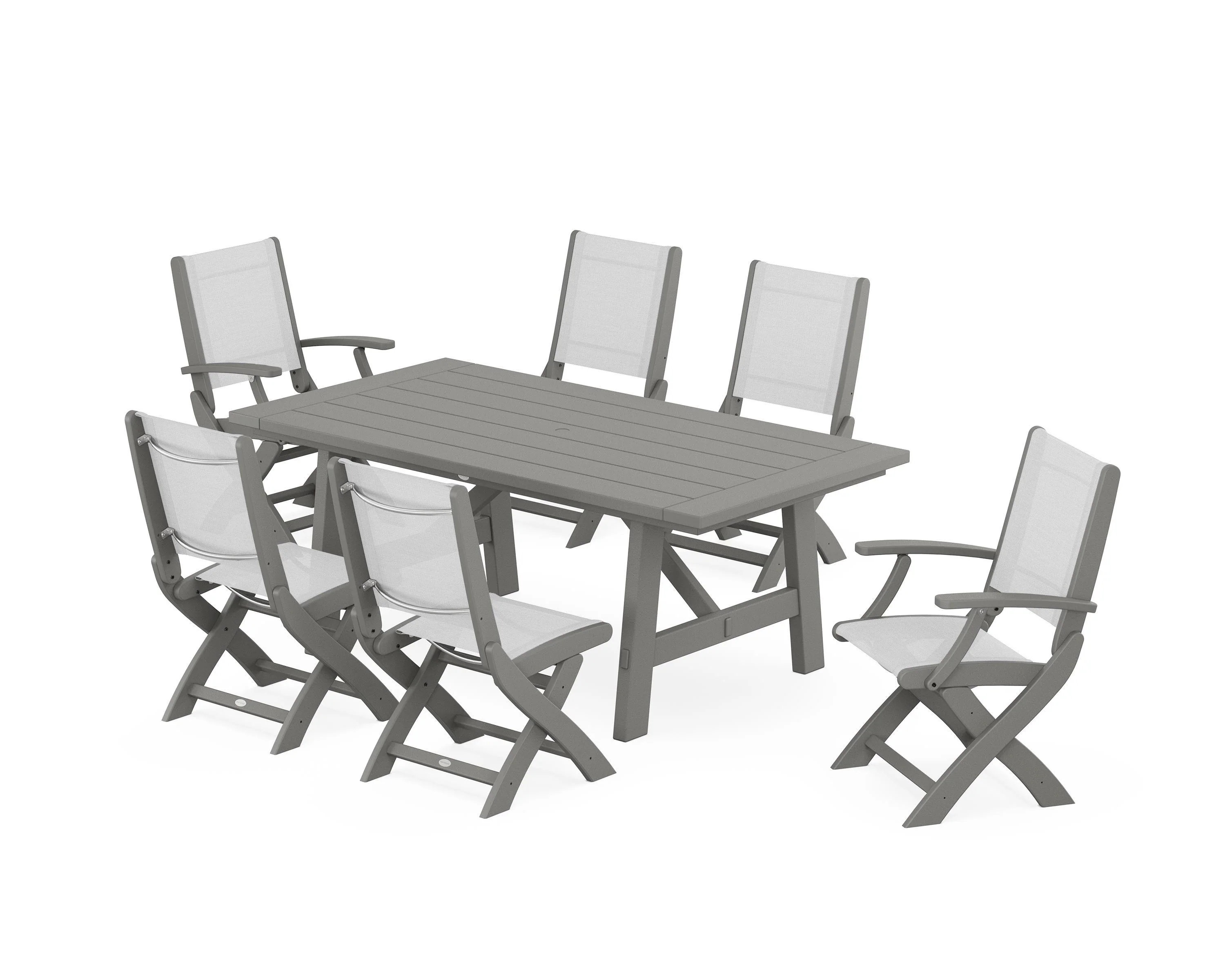 Coastal Folding Chair 7-Piece Rustic Farmhouse Dining Set - Image 8