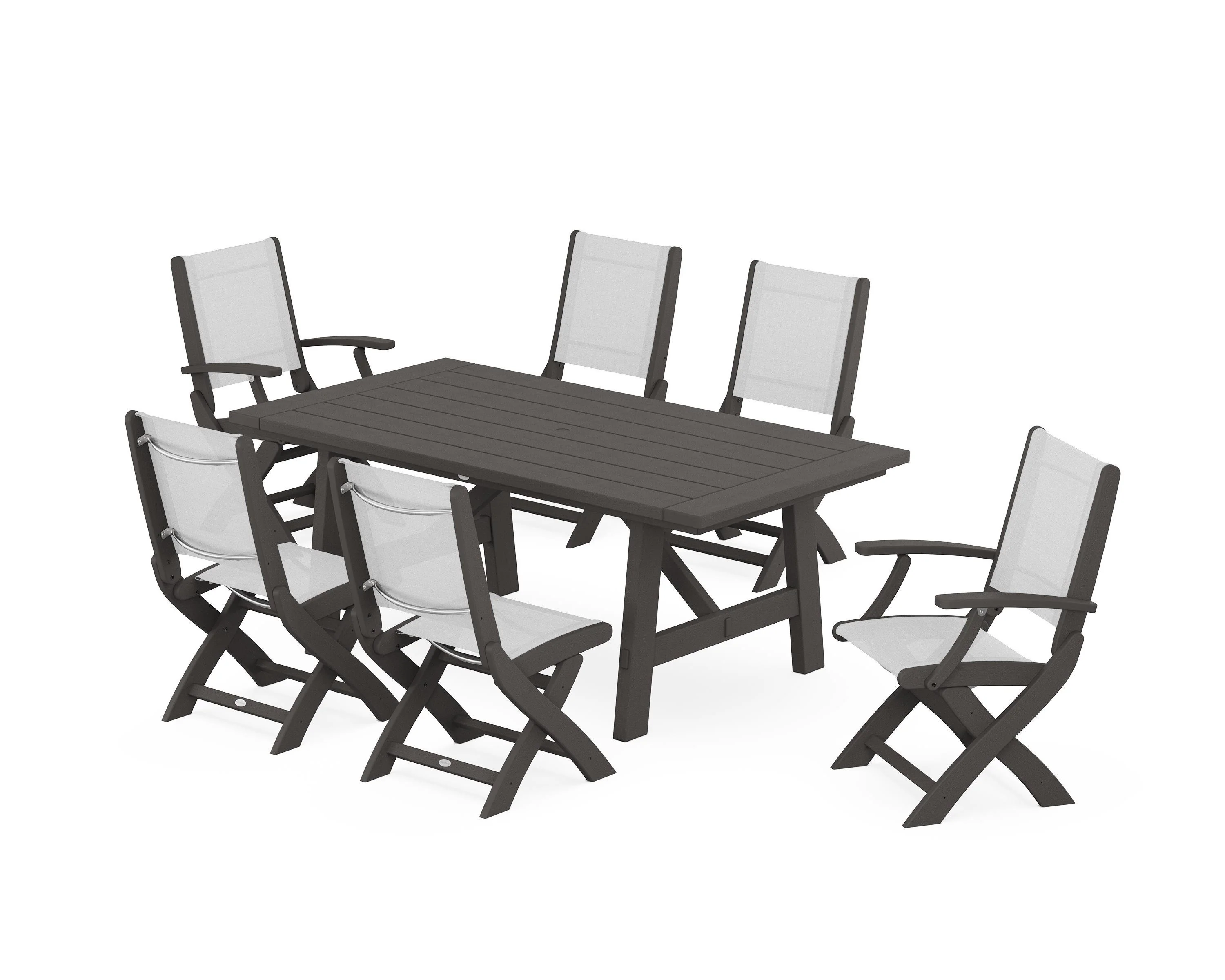 Coastal Folding Chair 7-Piece Rustic Farmhouse Dining Set - Image 80