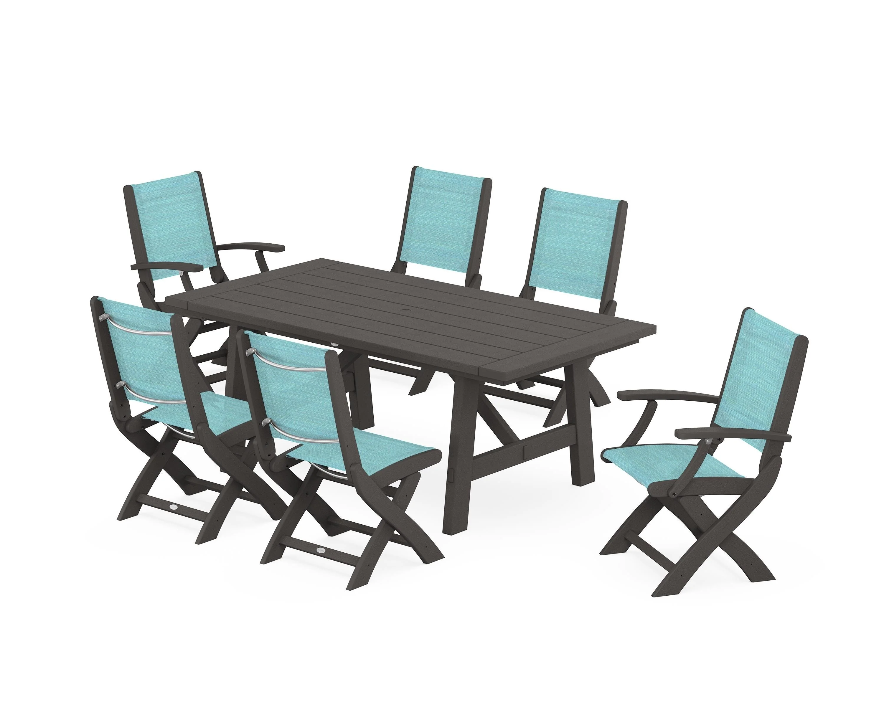 Coastal Folding Chair 7-Piece Rustic Farmhouse Dining Set - Image 82