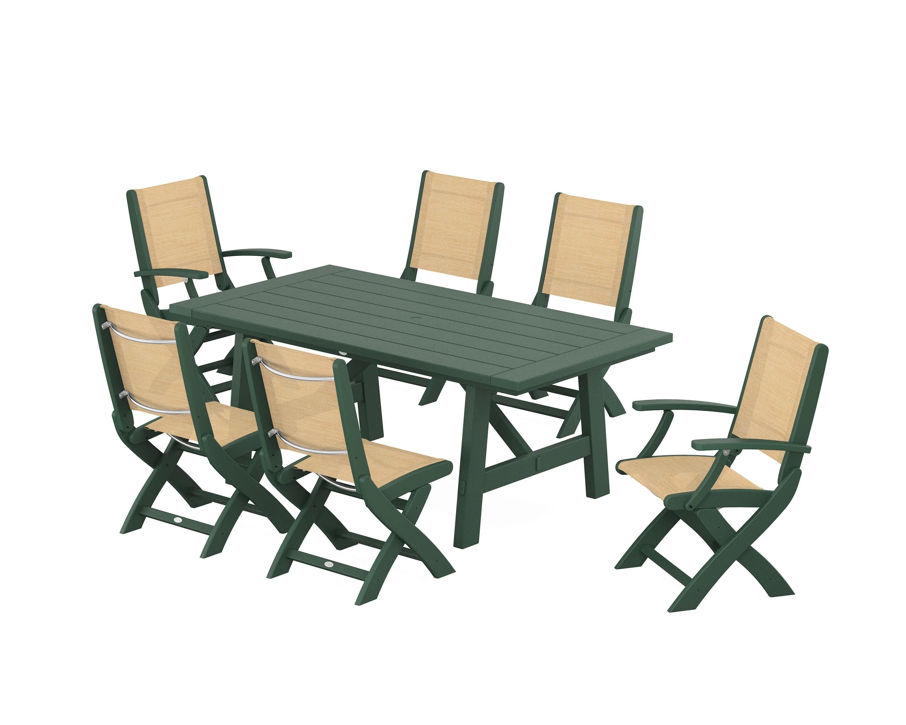 Coastal Folding Chair 7-Piece Rustic Farmhouse Dining Set - Image 83