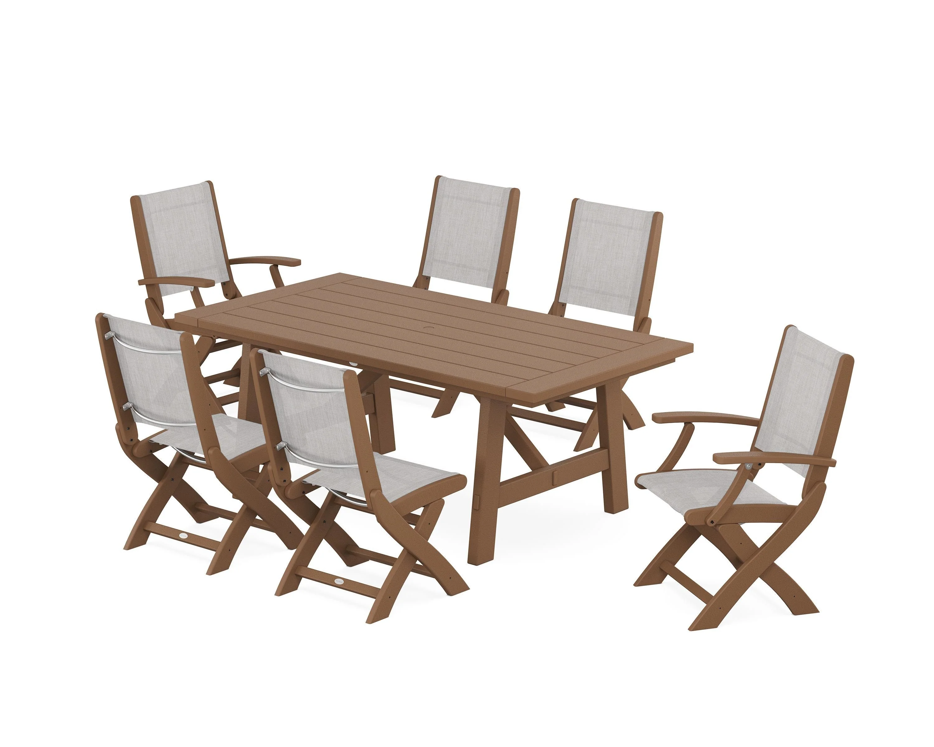 Coastal Folding Chair 7-Piece Rustic Farmhouse Dining Set - Image 87