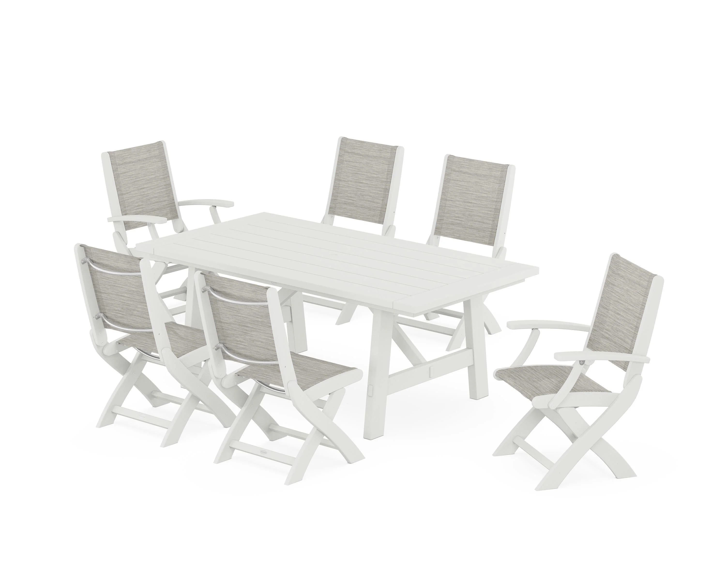 Coastal Folding Chair 7-Piece Rustic Farmhouse Dining Set - Image 88