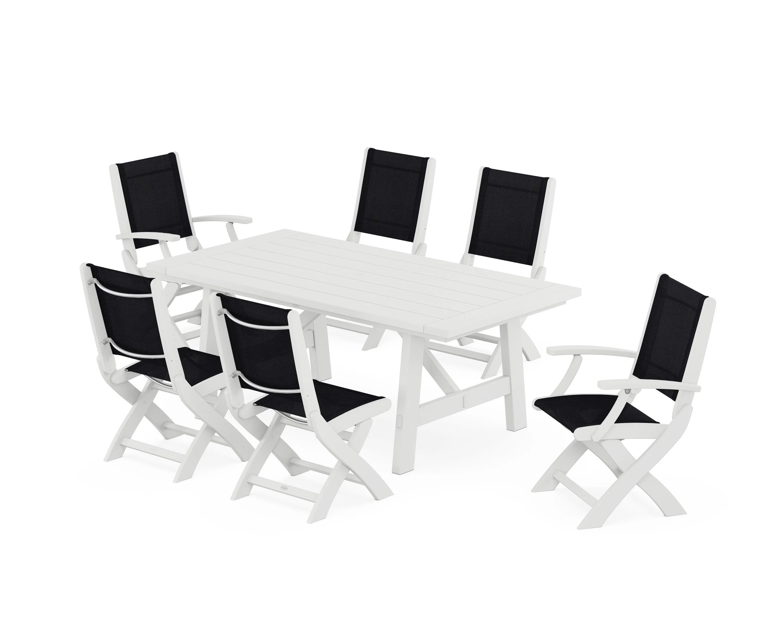 Coastal Folding Chair 7-Piece Rustic Farmhouse Dining Set - Image 89