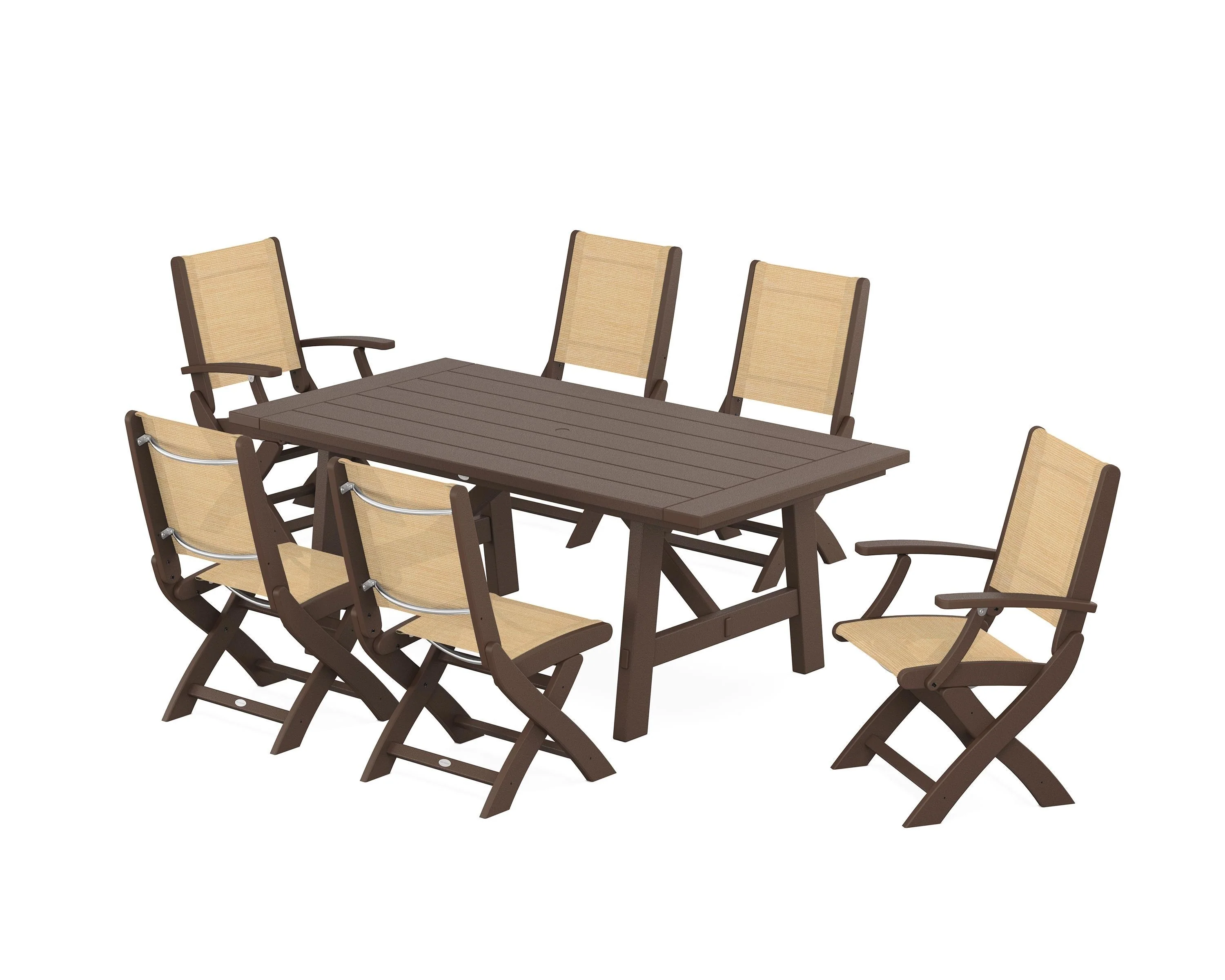Coastal Folding Chair 7-Piece Rustic Farmhouse Dining Set - Image 9