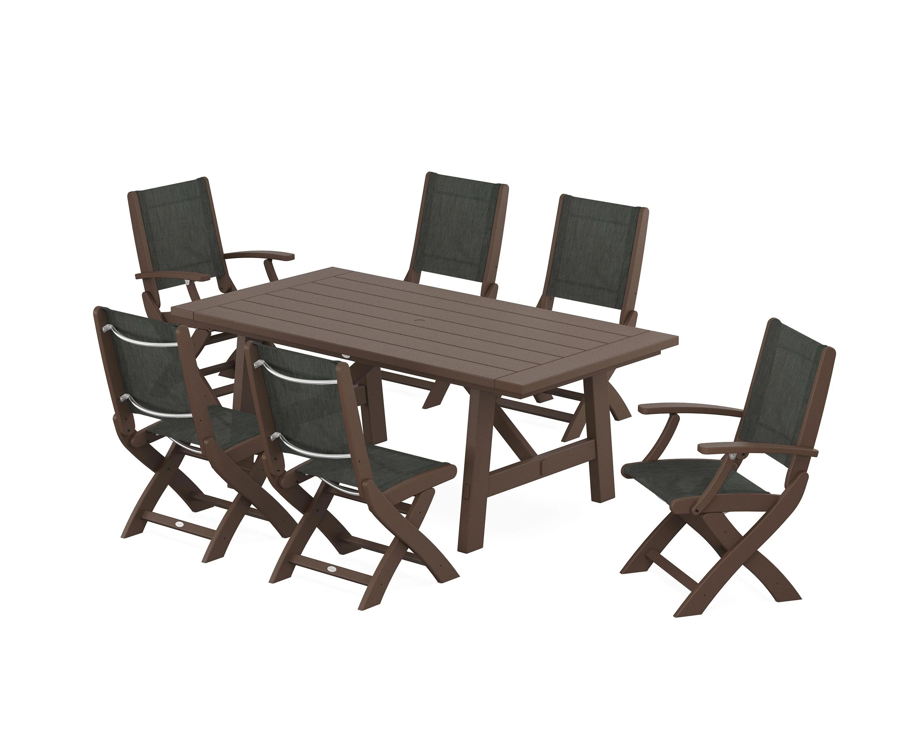 Coastal Folding Chair 7-Piece Rustic Farmhouse Dining Set - Image 90