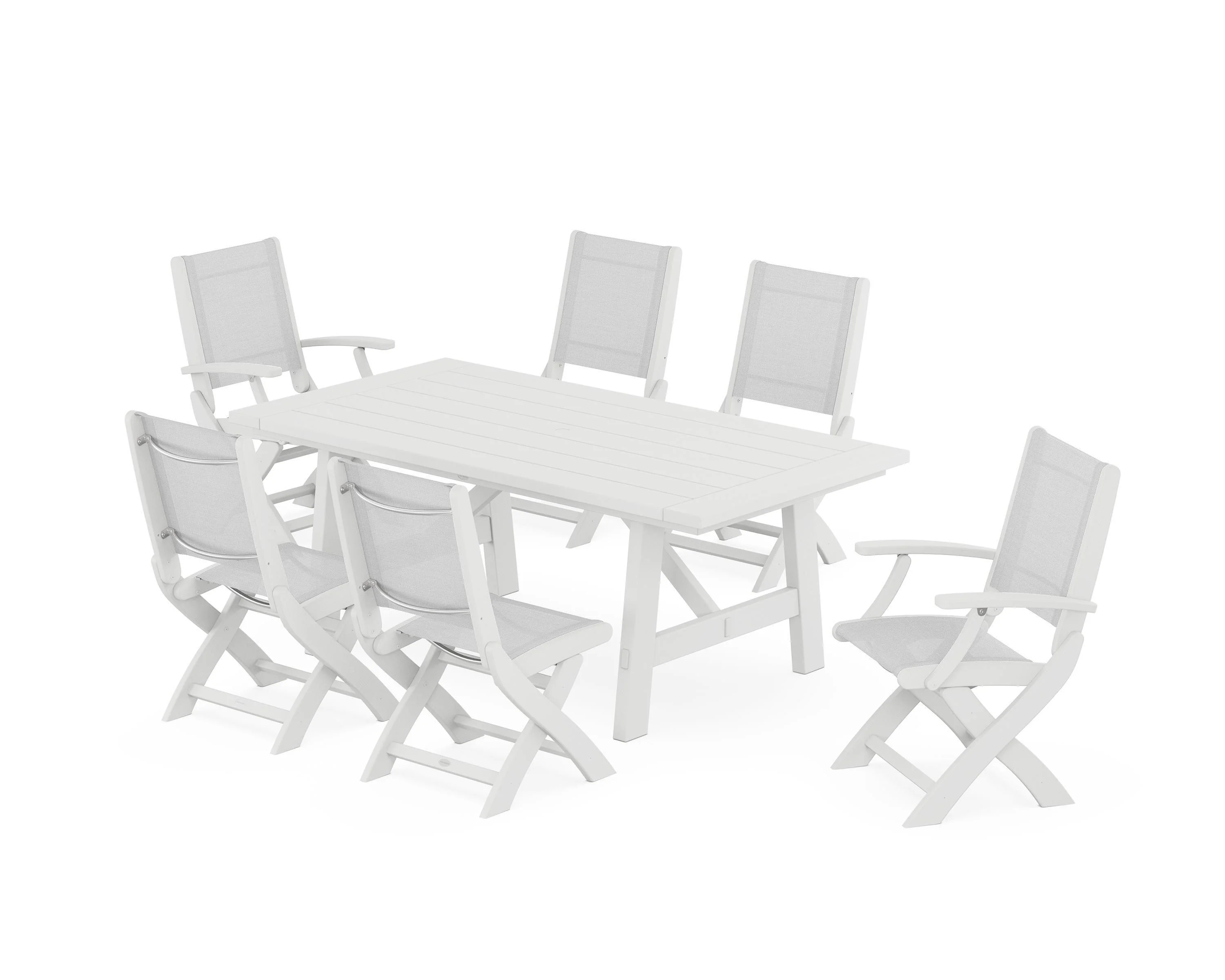 Coastal Folding Chair 7-Piece Rustic Farmhouse Dining Set - Image 91