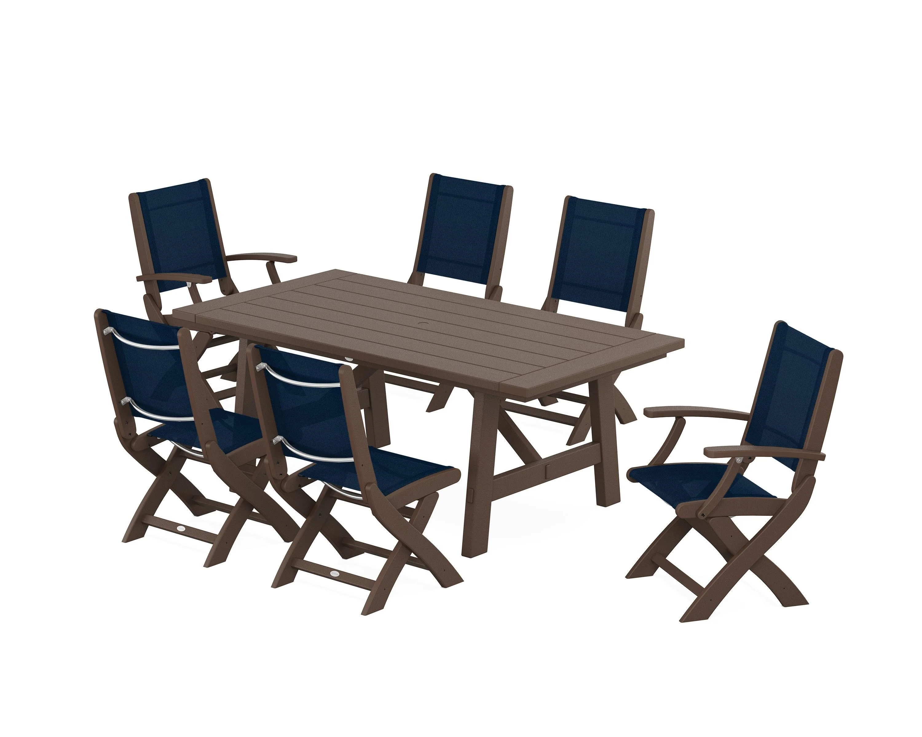 Coastal Folding Chair 7-Piece Rustic Farmhouse Dining Set - Image 92