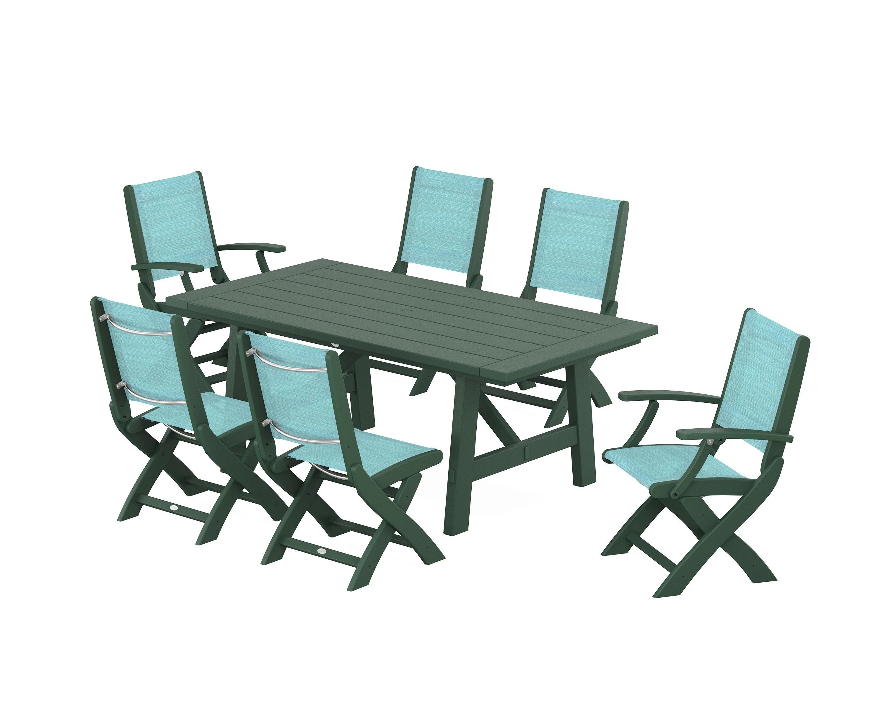 Coastal Folding Chair 7-Piece Rustic Farmhouse Dining Set - Image 93