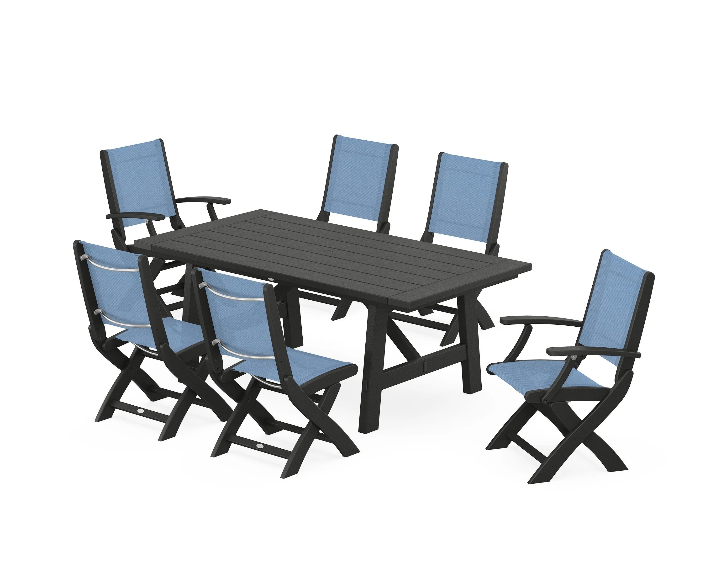 Coastal Folding Chair 7-Piece Rustic Farmhouse Dining Set - Image 94