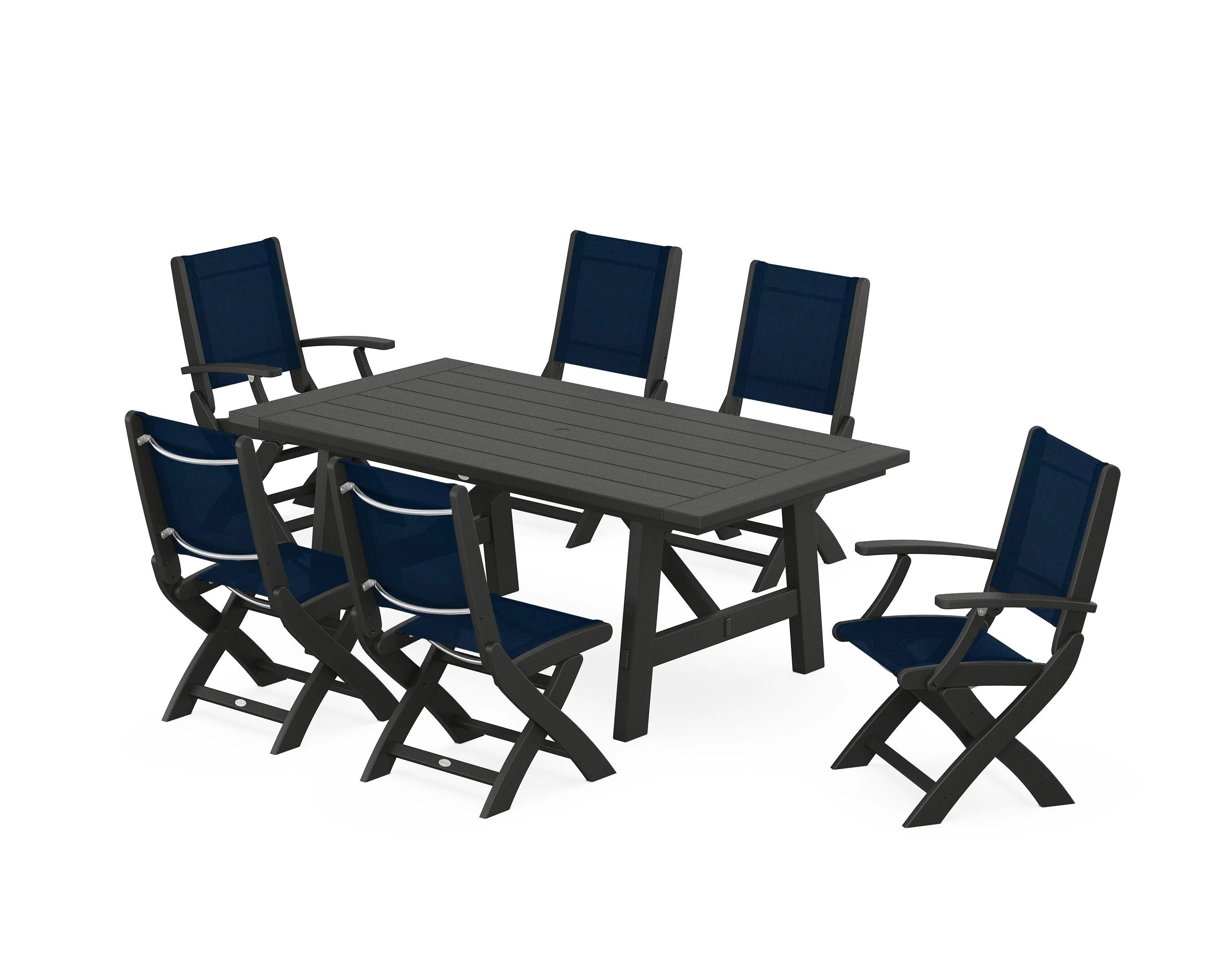 Coastal Folding Chair 7-Piece Rustic Farmhouse Dining Set - Image 95