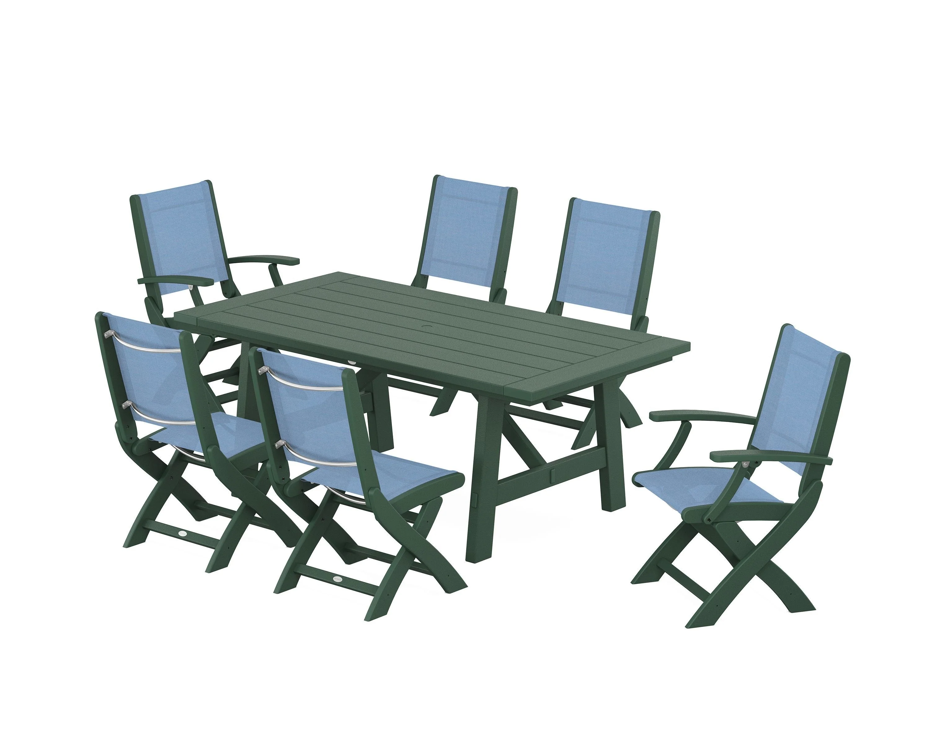 Coastal Folding Chair 7-Piece Rustic Farmhouse Dining Set - Image 96