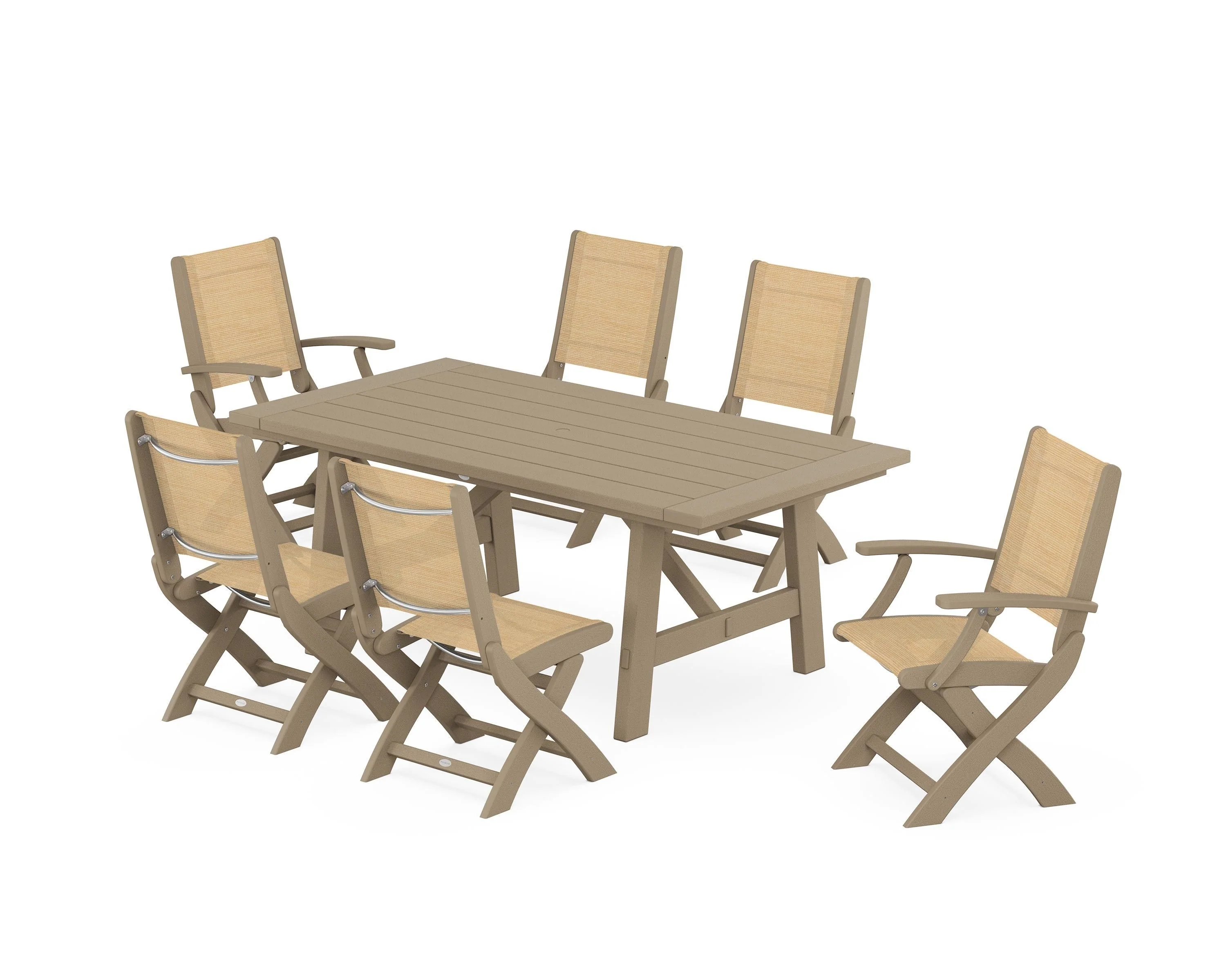Coastal Folding Chair 7-Piece Rustic Farmhouse Dining Set - Image 97