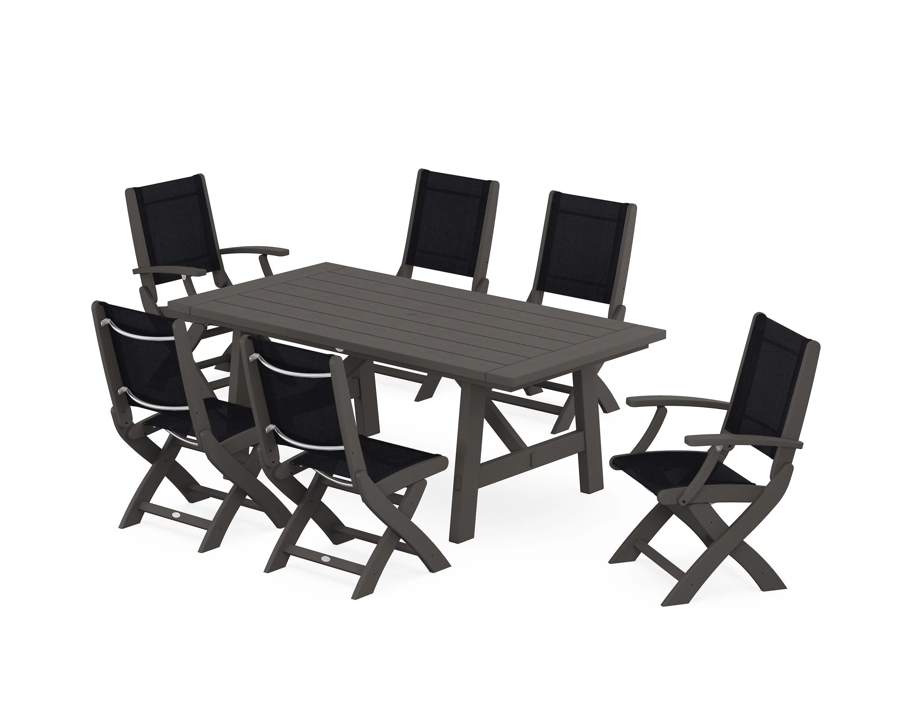 Coastal Folding Chair 7-Piece Rustic Farmhouse Dining Set - Image 98